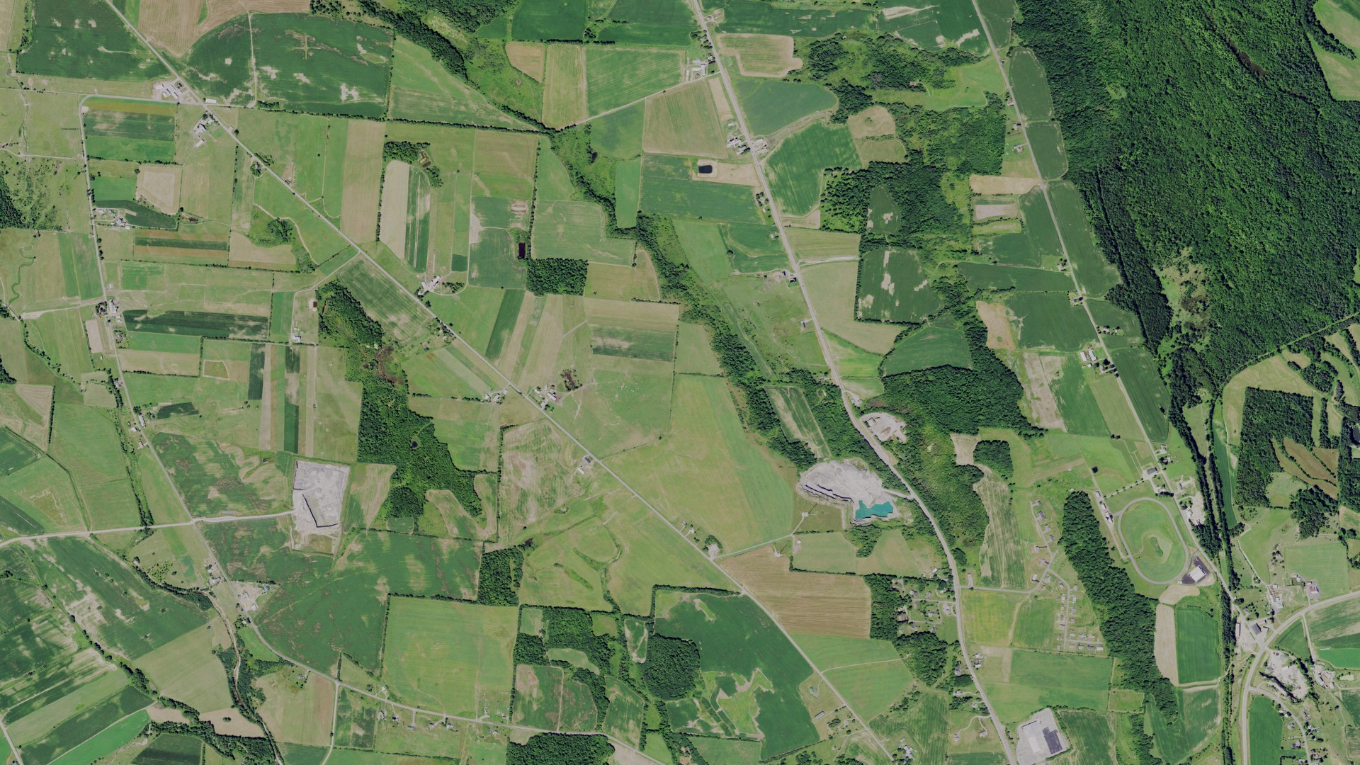 Natural-color aerial photograph of land around Lowville, New York