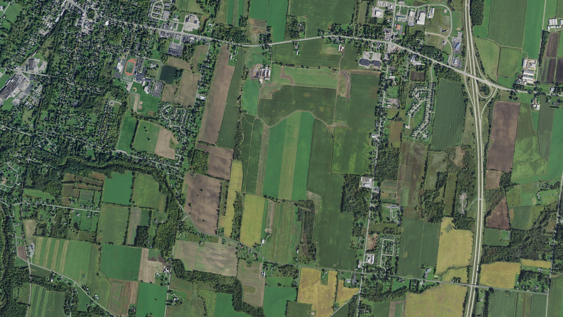 Aerial view of land around Avon, New York