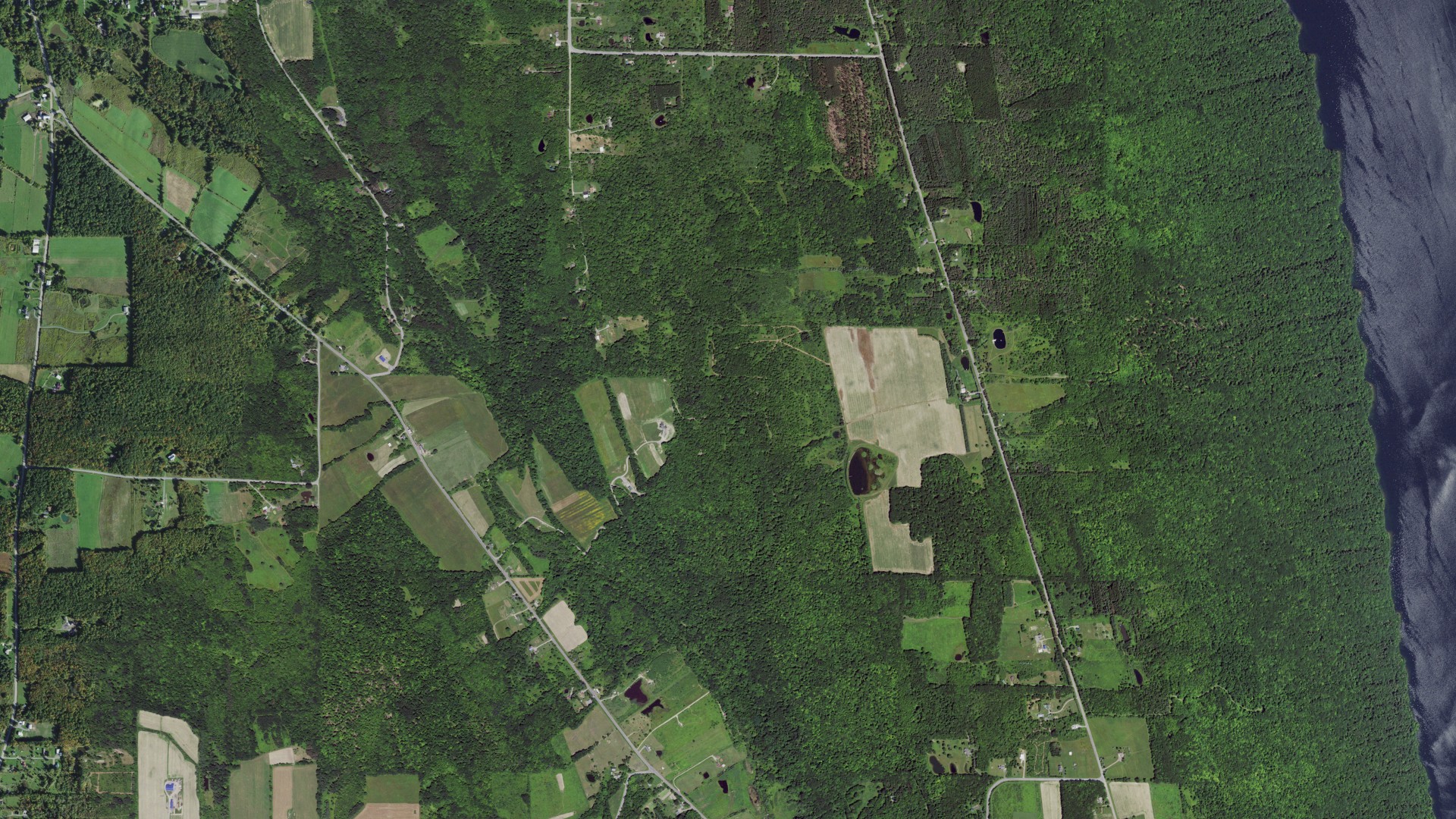 Aerial view of land around Conesus, New York