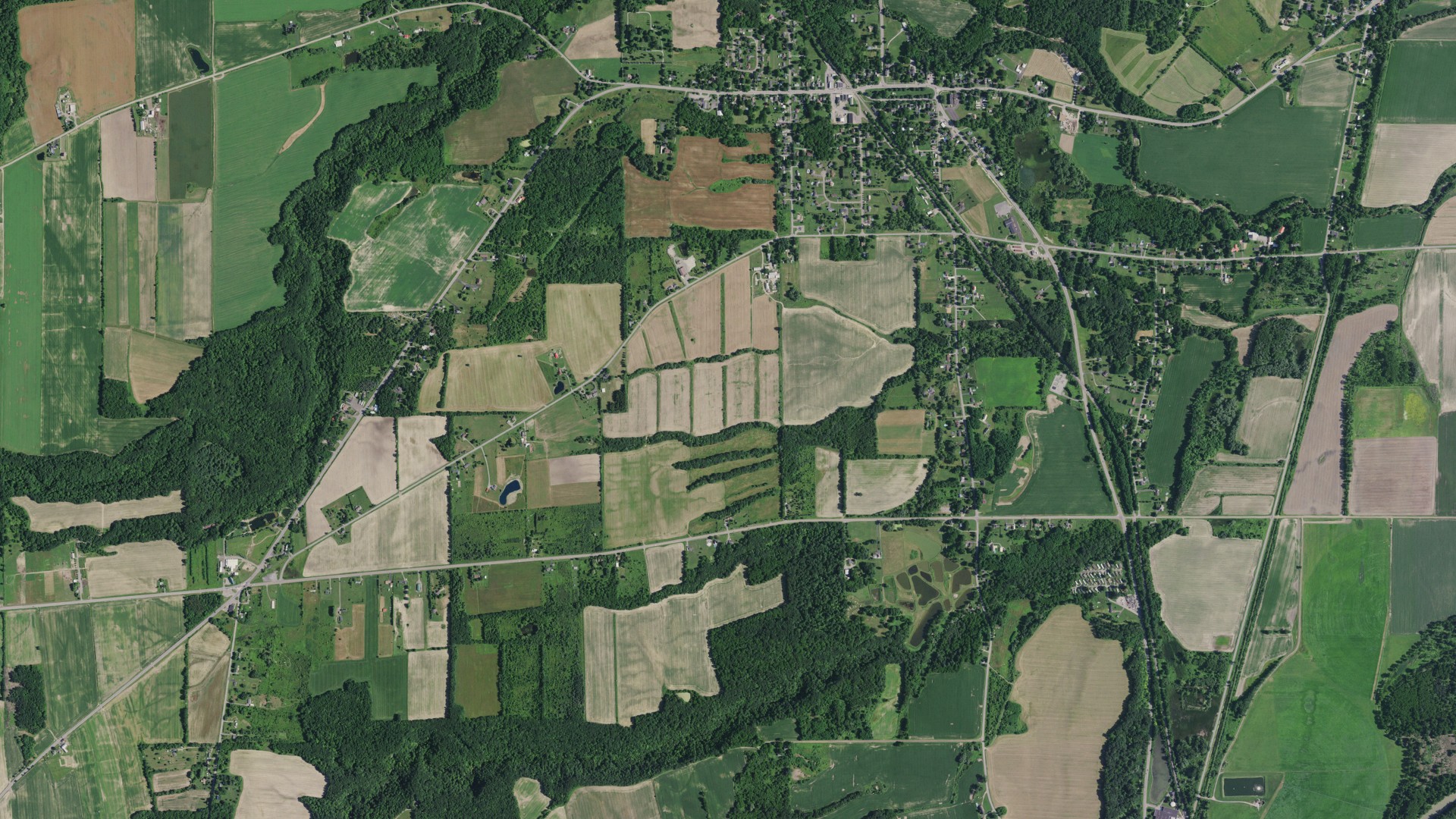 Aerial view of land around Leicester, New York