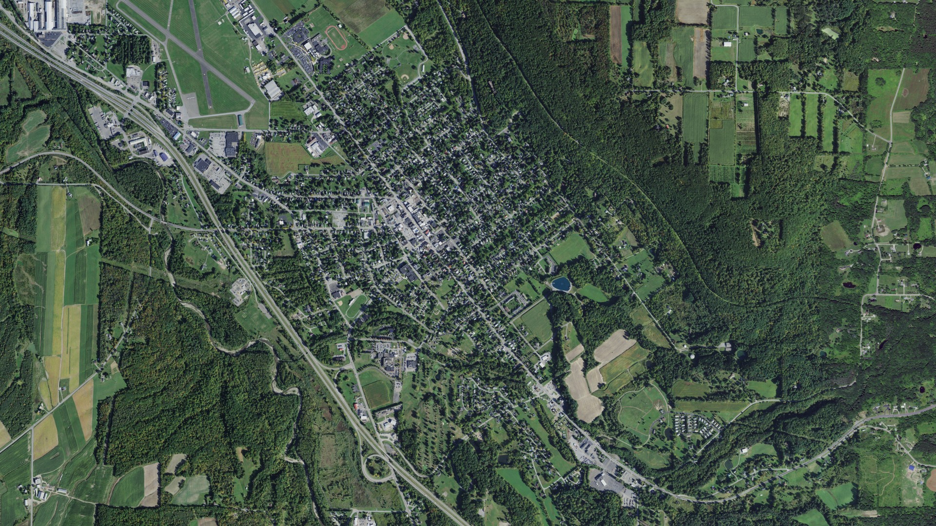 Aerial view of land around North Dansville, New York