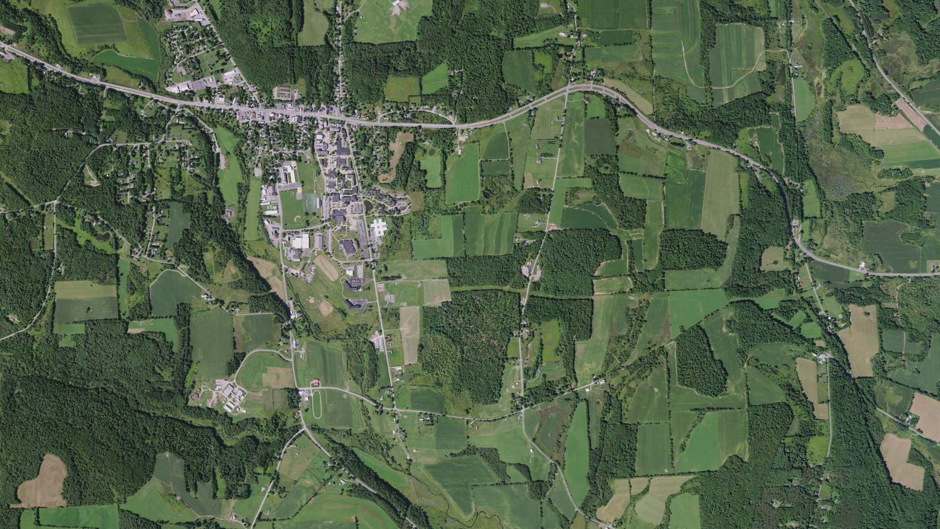Natural-color aerial photograph of land around Eaton, New York