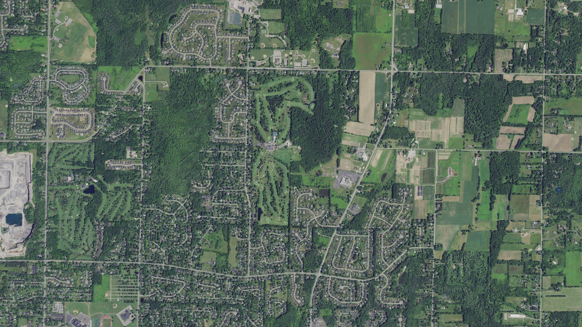 Aerial view of land around Penfield, New York