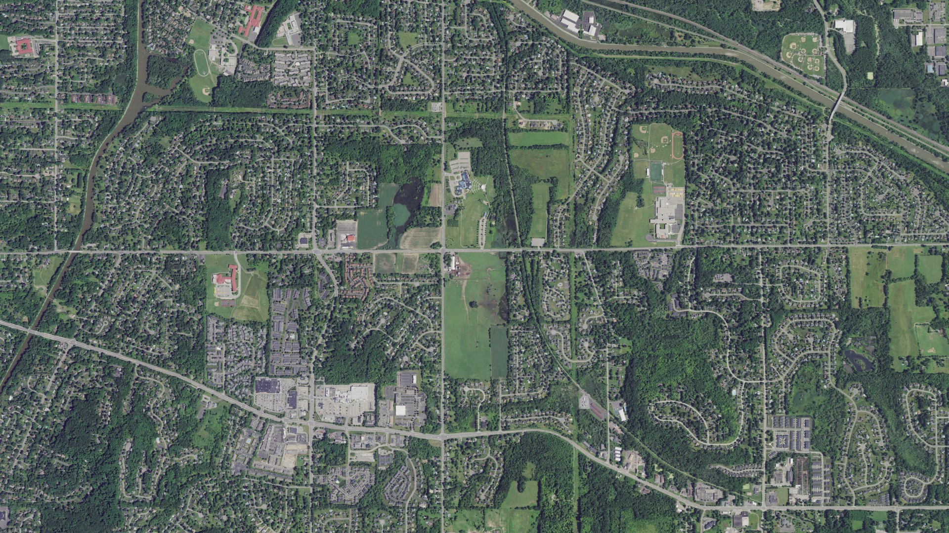 Aerial view of land around Perinton, New York