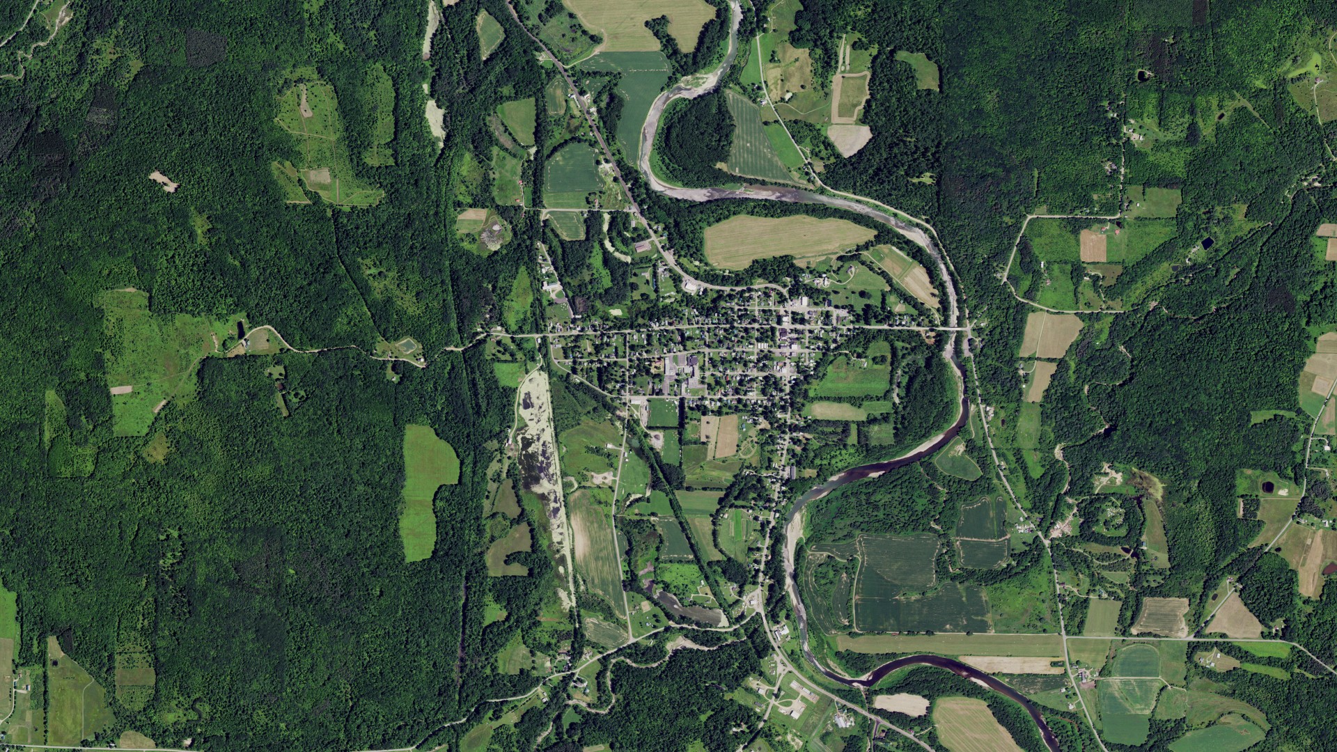 Aerial view of land around Belfast, New York