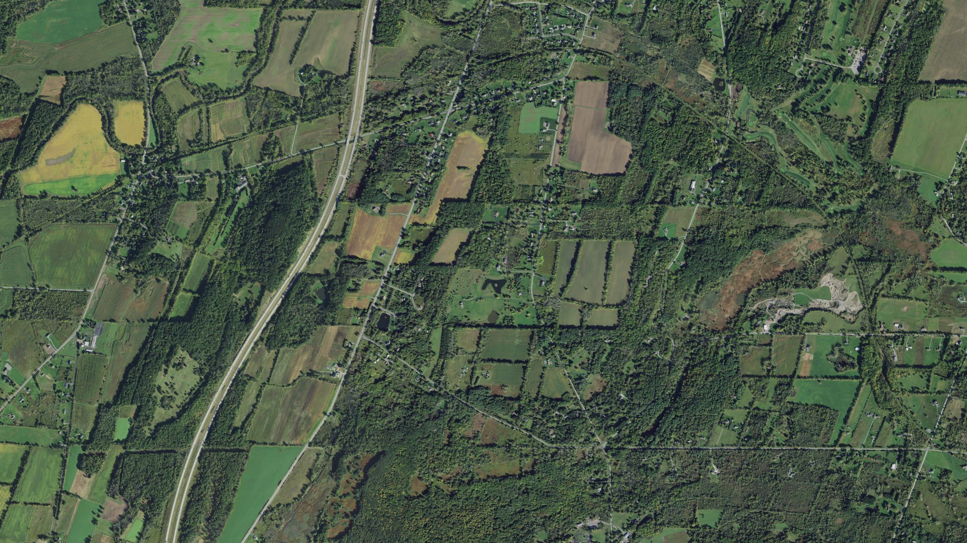 Aerial view of land around Rush, New York