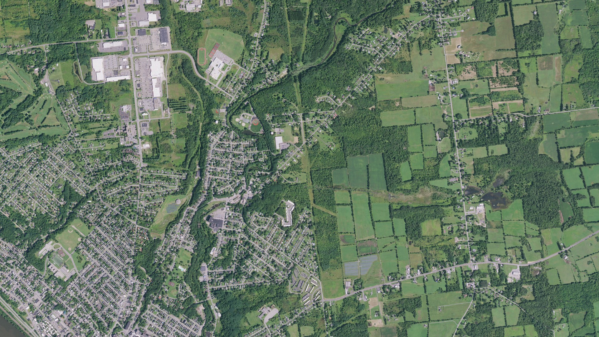 Aerial view of land around Amsterdam, New York