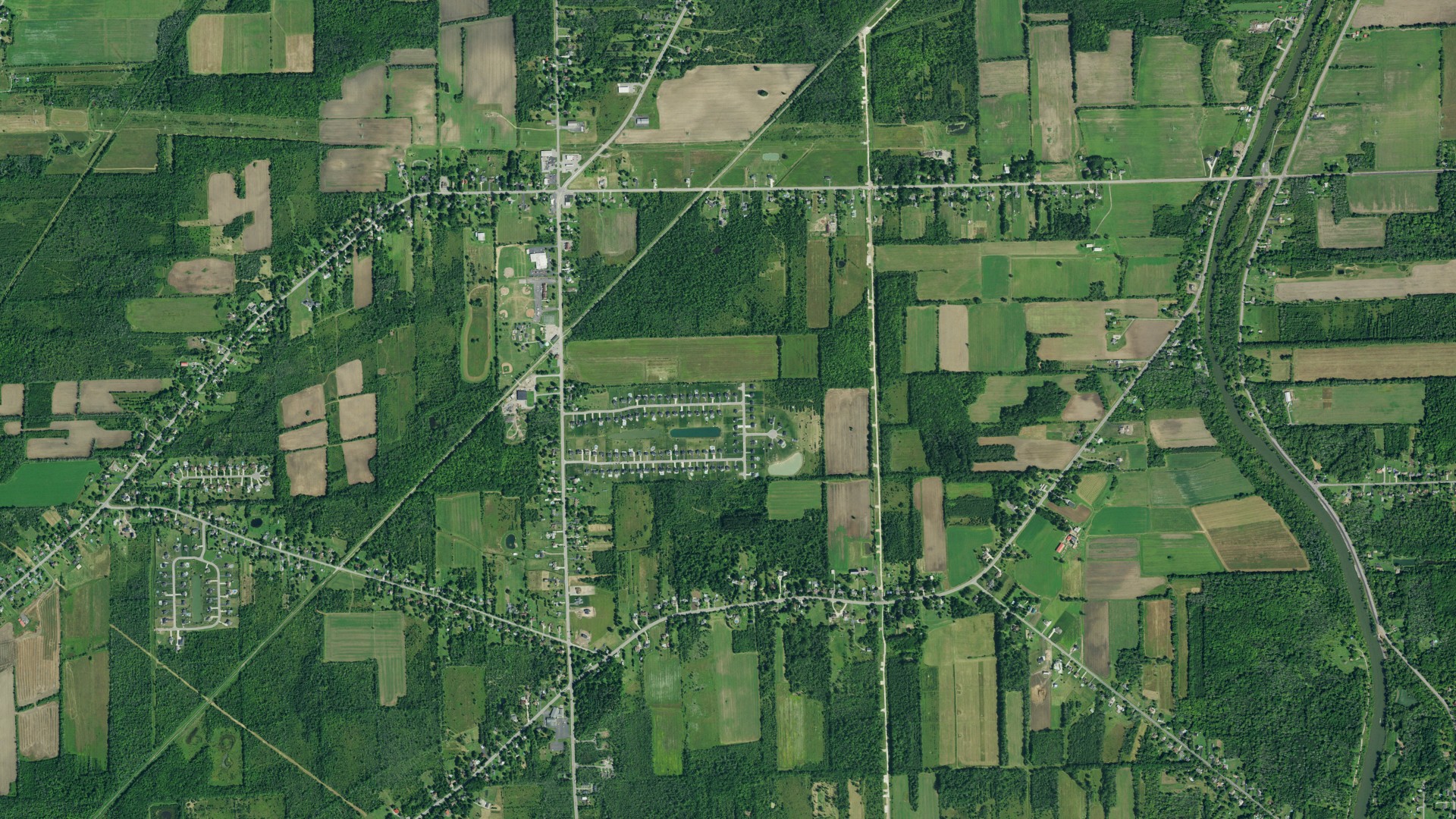 Aerial view of land around Pendleton, New York