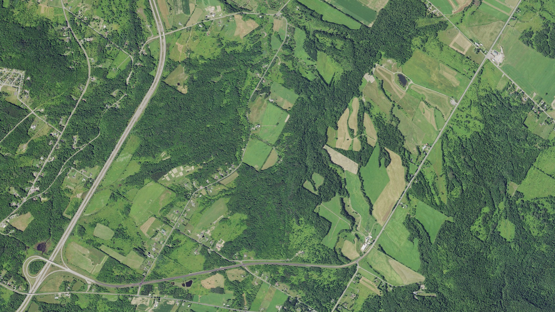 Natural-color aerial photograph of land around Deerfield, New York