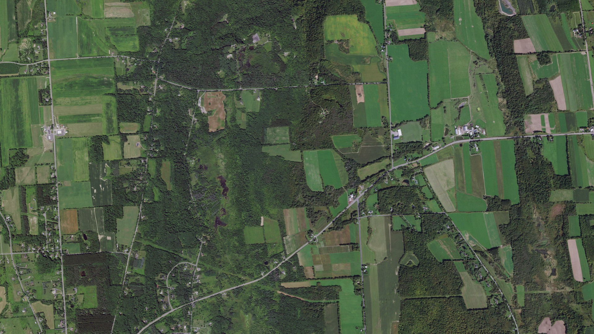 Natural-color aerial photograph of land around Pompey, New York