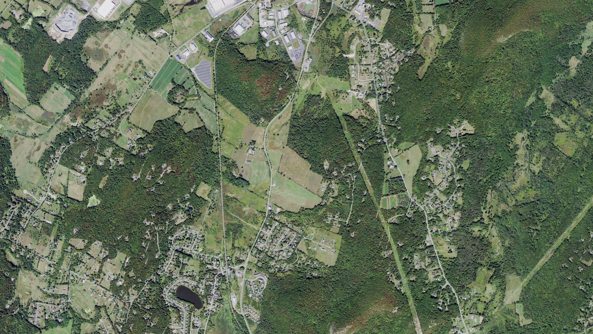 Aerial view of land around Chester, New York