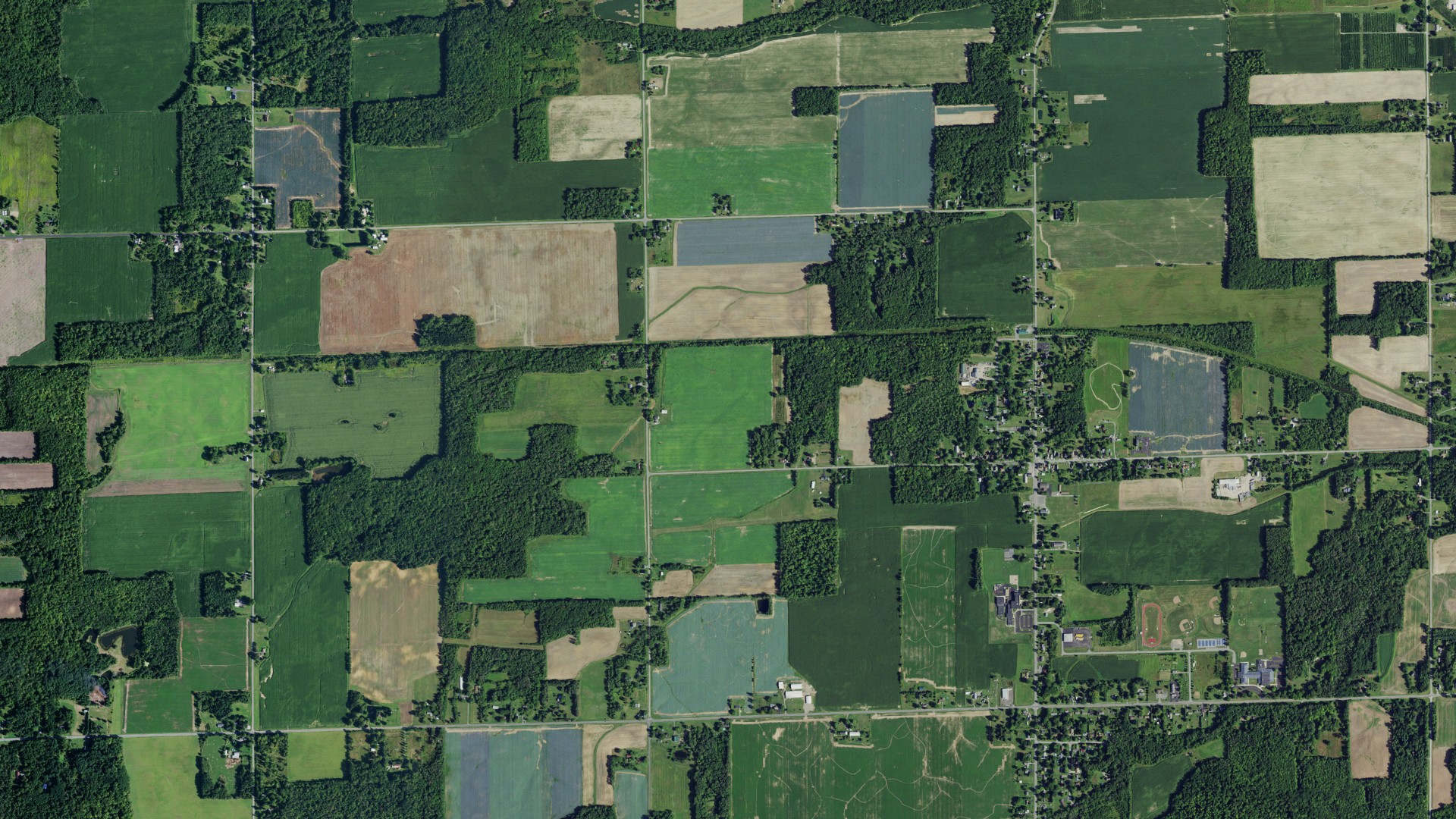 Natural-color aerial photograph of land around Kendall, New York