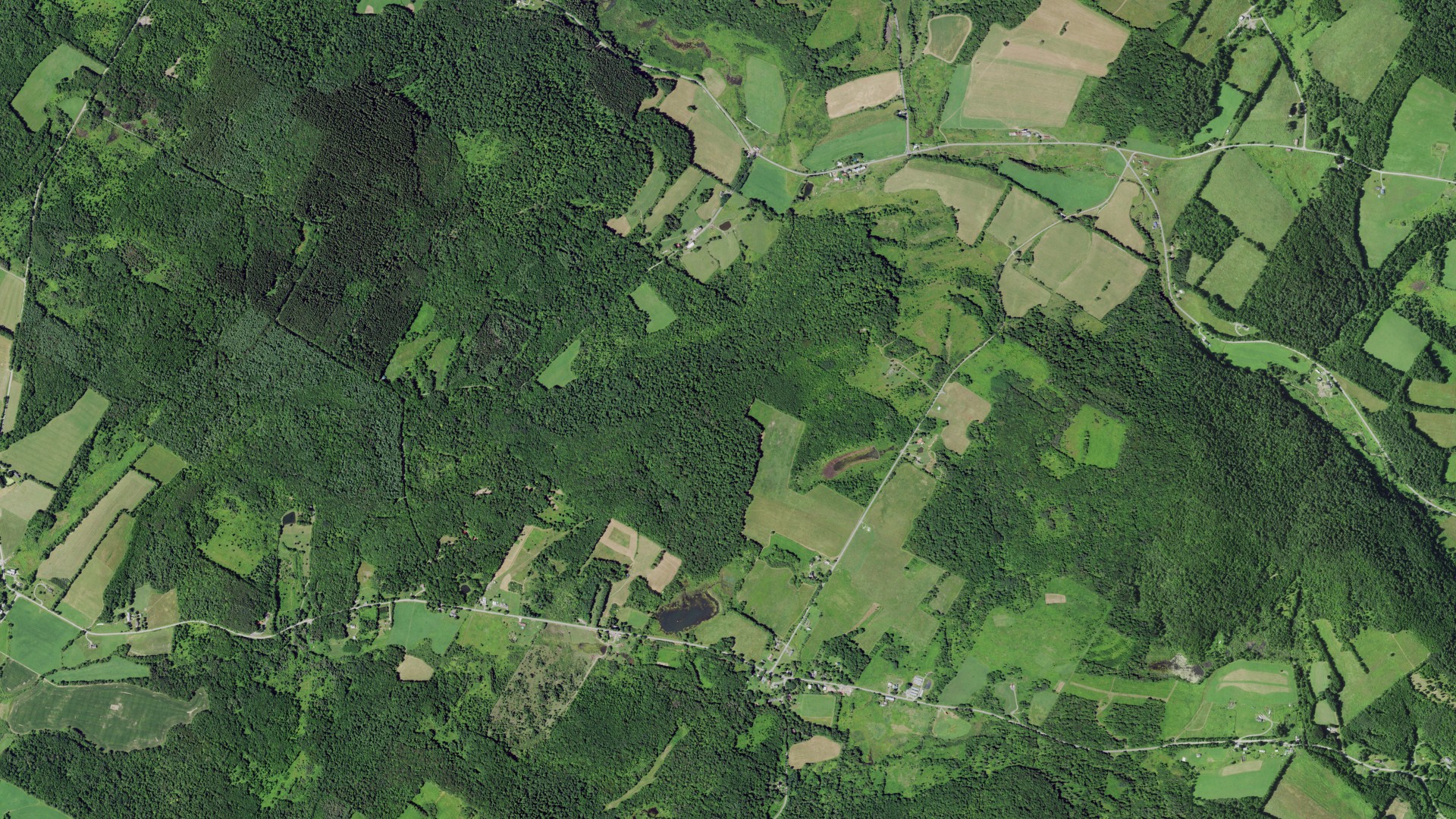 Aerial view of land around Exeter, New York