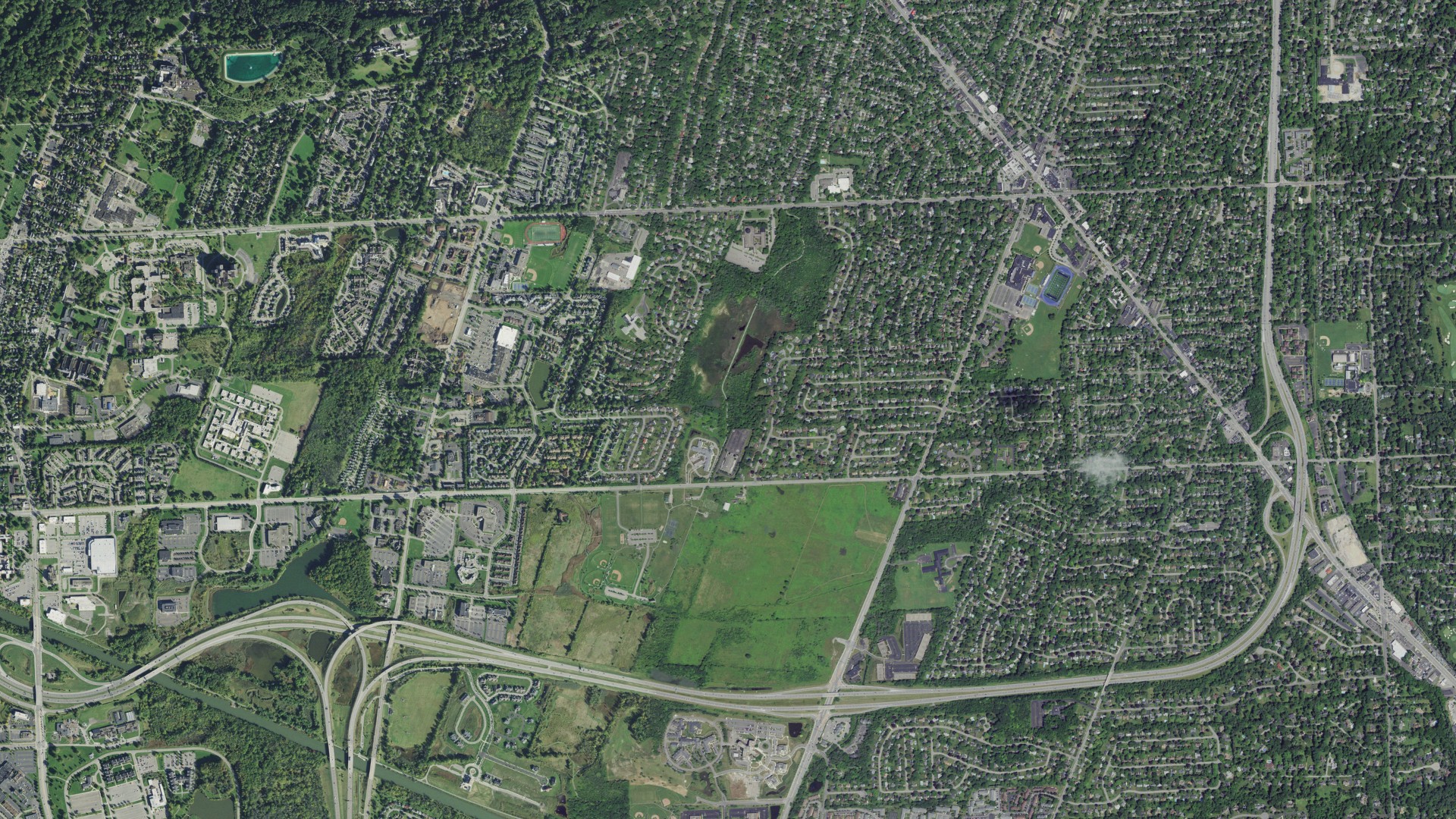 Aerial view of land around Brighton, New York