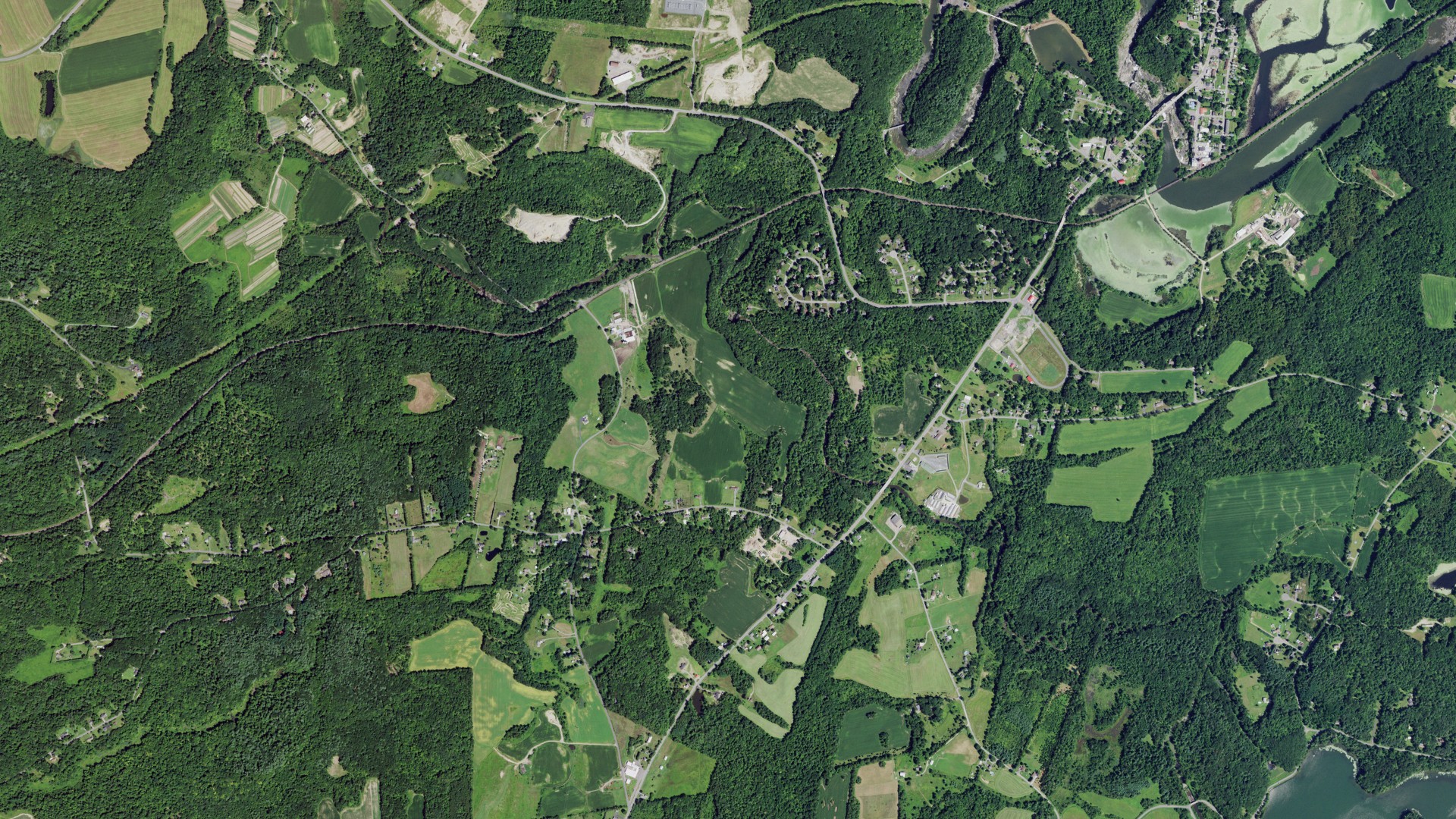 Aerial view of land around Schaghticoke, New York