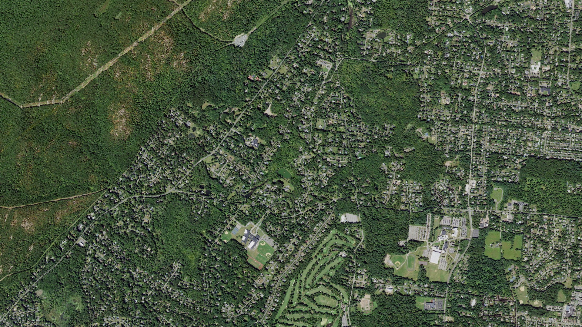 Aerial view of land around Ramapo, New York