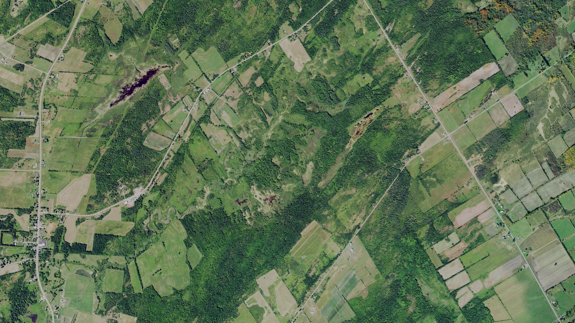Natural-color aerial photograph of land around Morristown, New York
