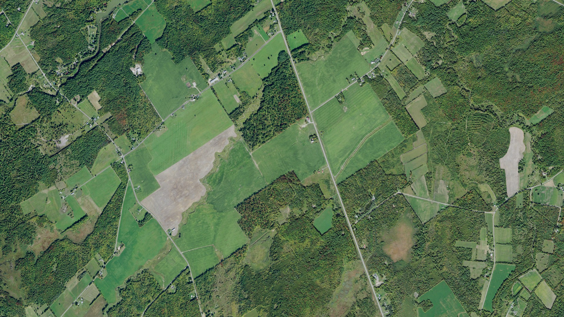 Aerial view of land around Waddington, New York