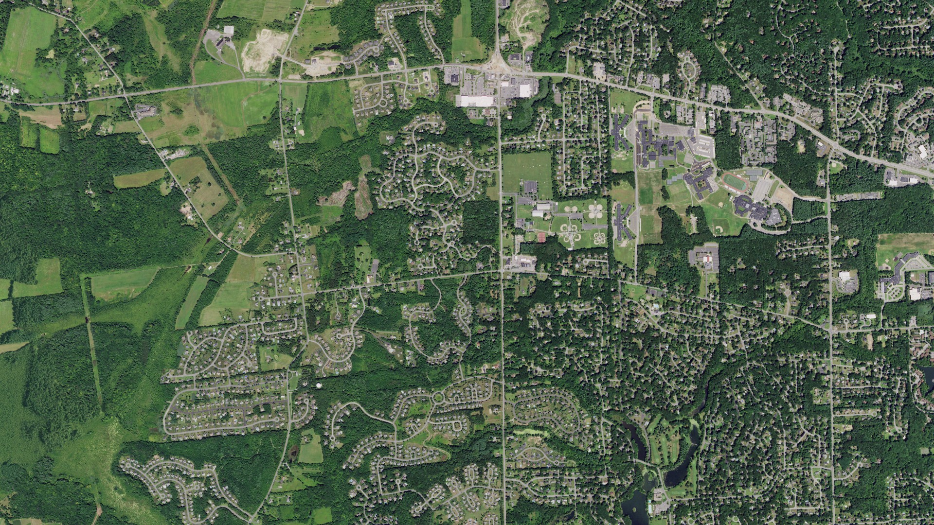 Aerial view of land around Clifton Park, New York