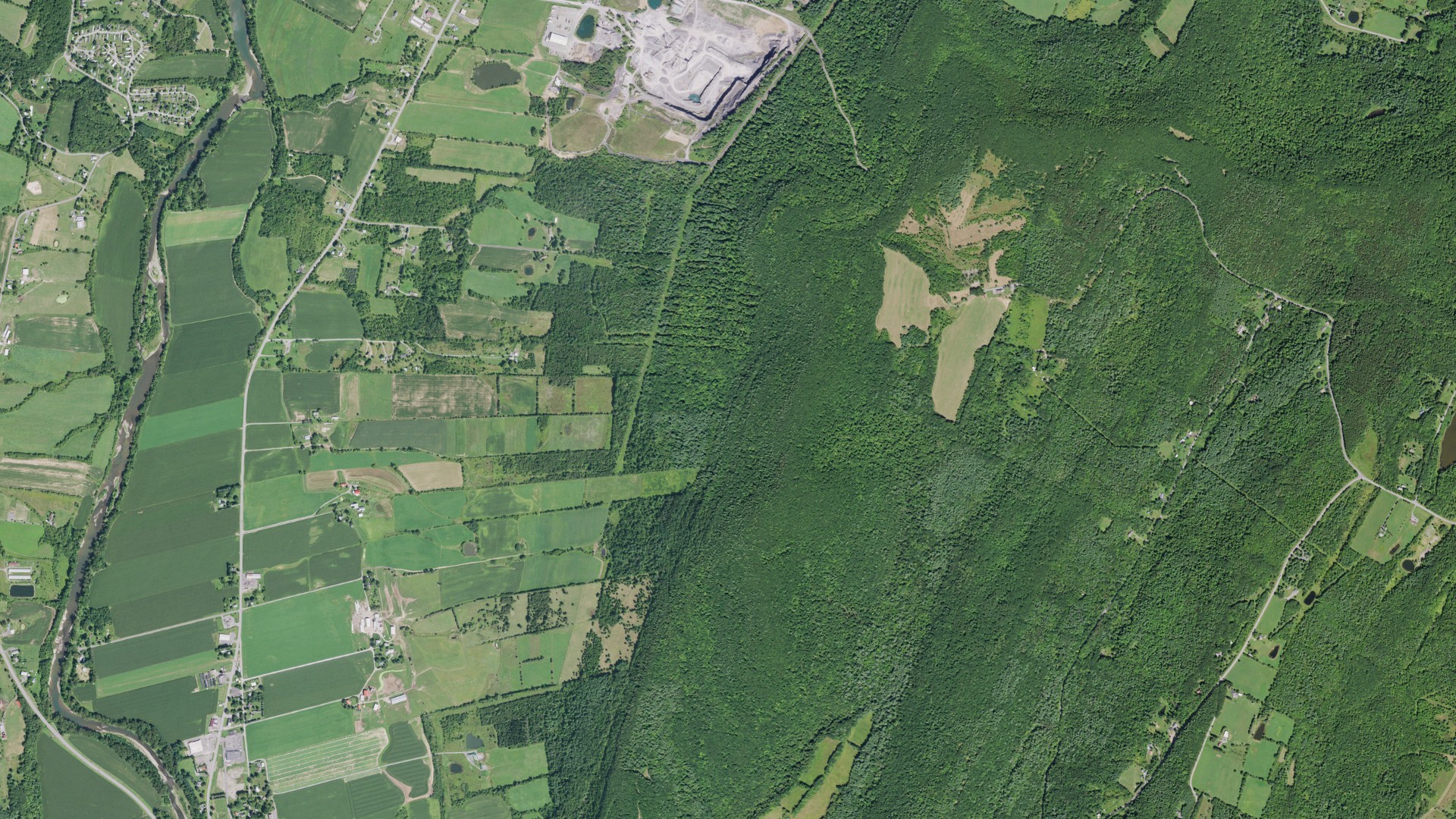 Natural-color aerial photograph of land around Middleburgh, New York