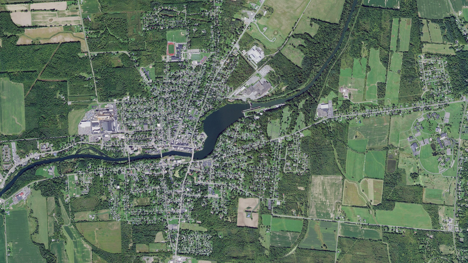 Aerial view of land around Seneca Falls, New York