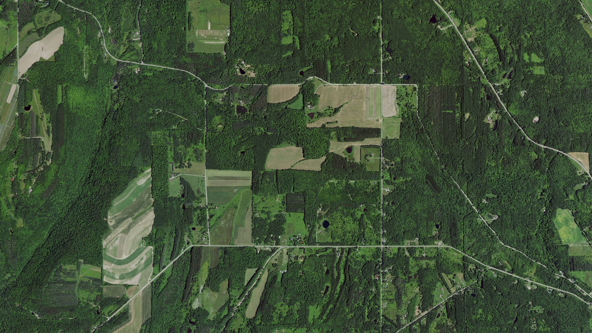 Aerial view of land around Prattsburgh, New York