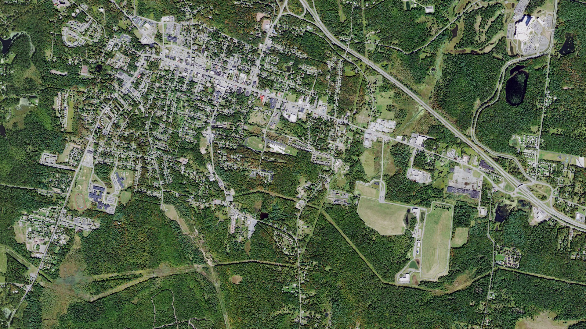 Aerial view of land around Thompson, New York