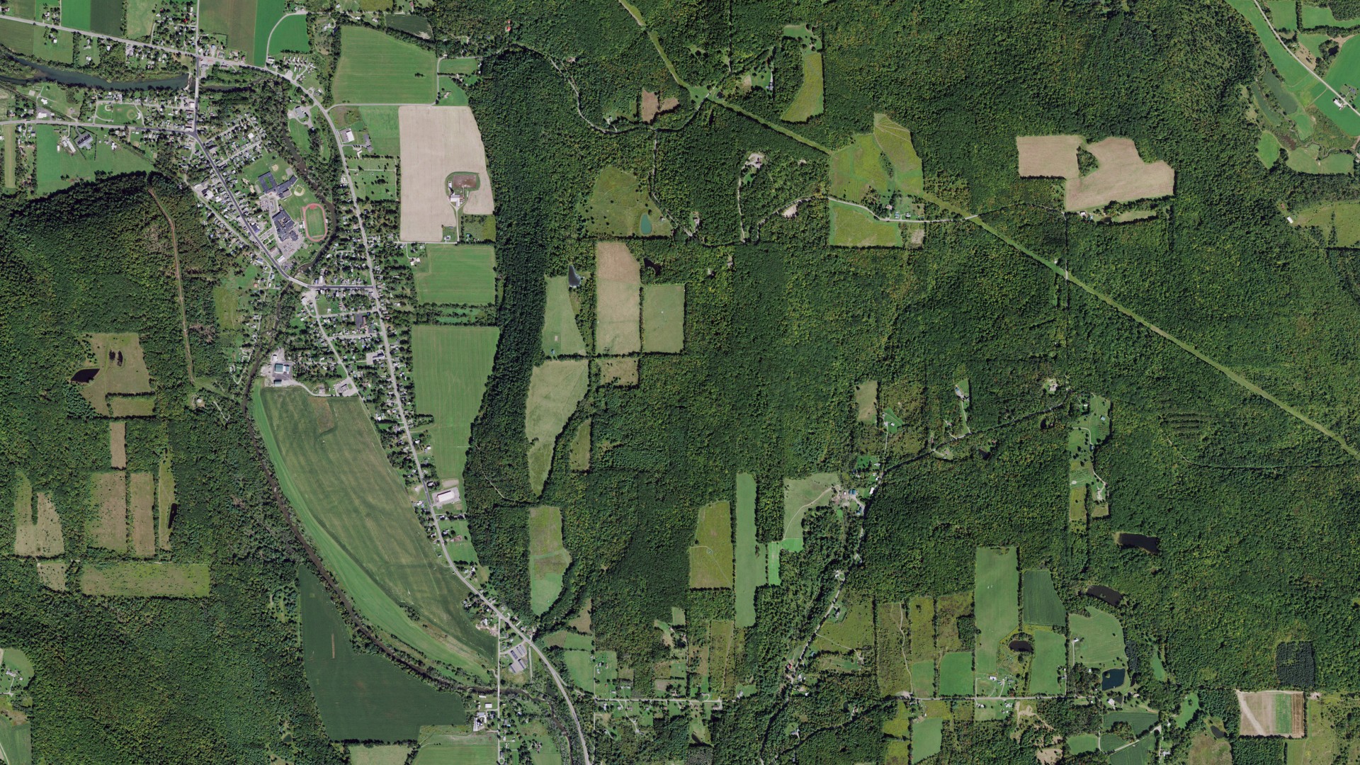 Aerial view of land around Candor, New York