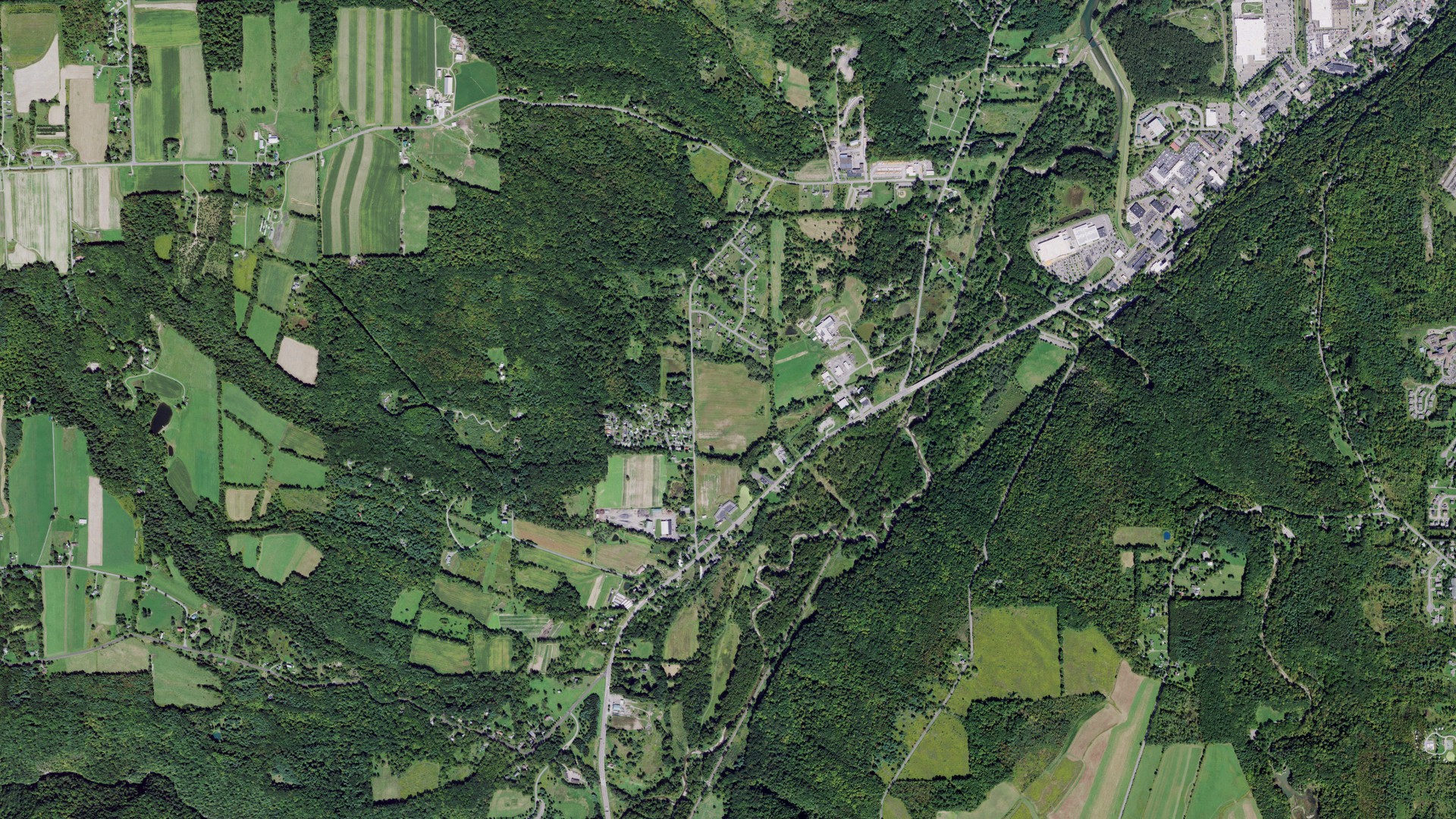 Aerial view of land around Ithaca, New York