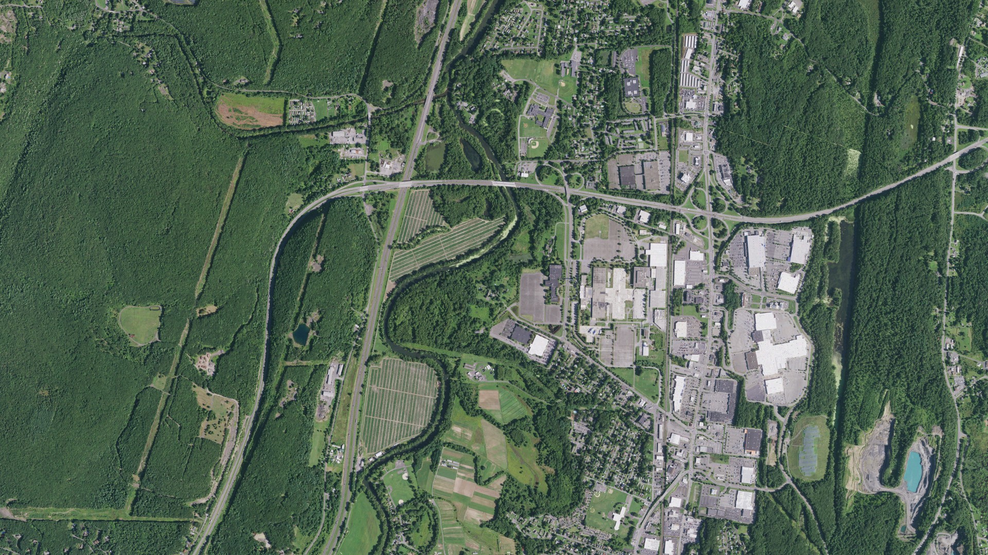 Aerial view of land around Ulster, New York