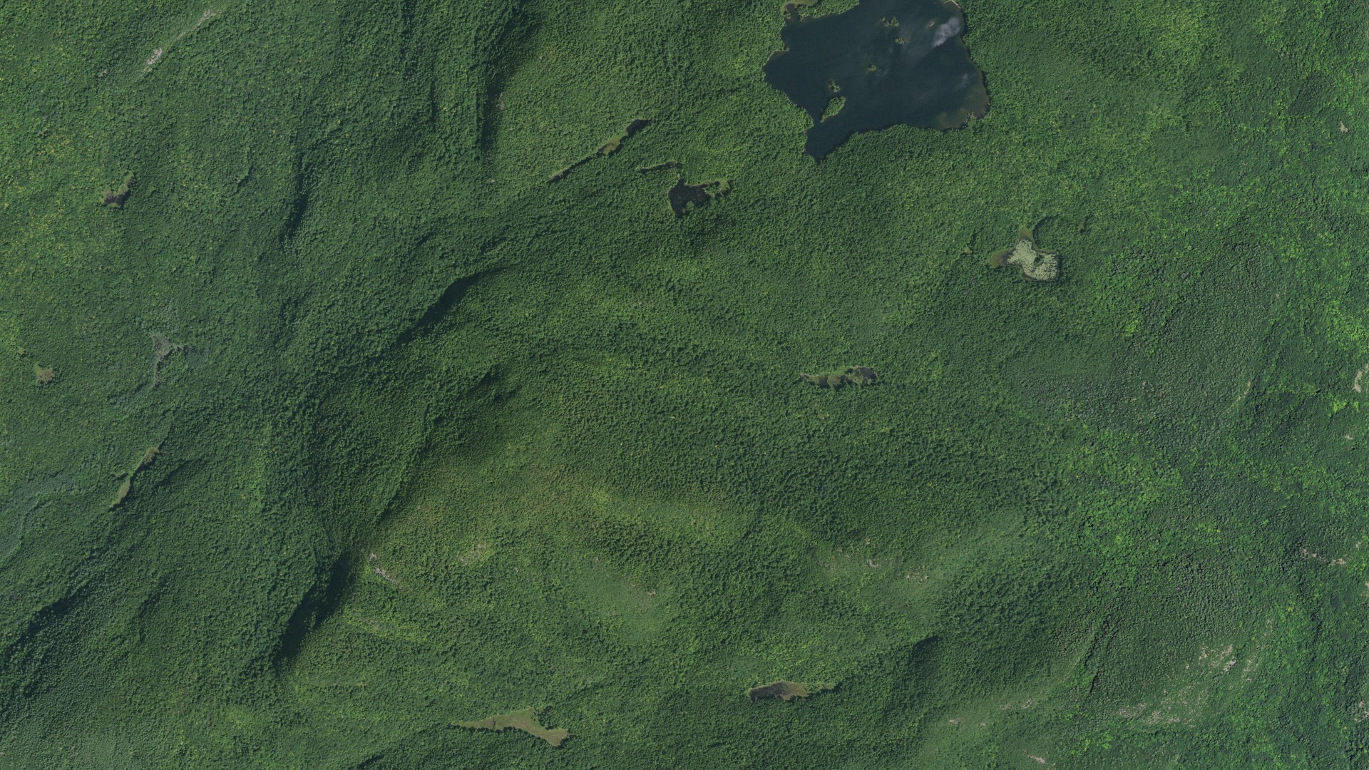 Natural-color aerial photograph of land around Hague, New York