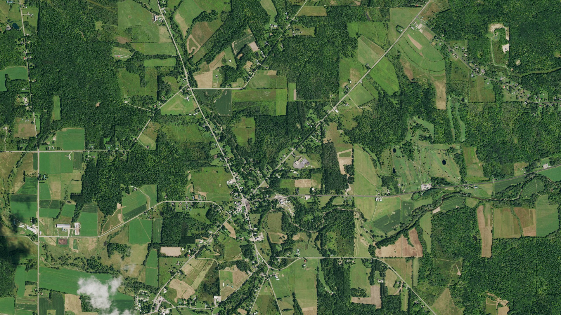 Aerial view of land around Busti, New York