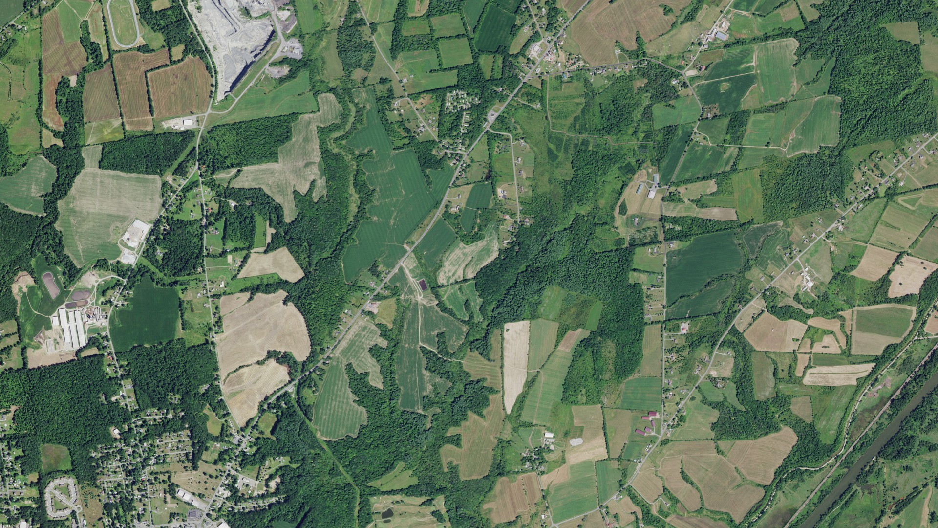 Natural-color aerial photograph of land around Kingsbury, New York