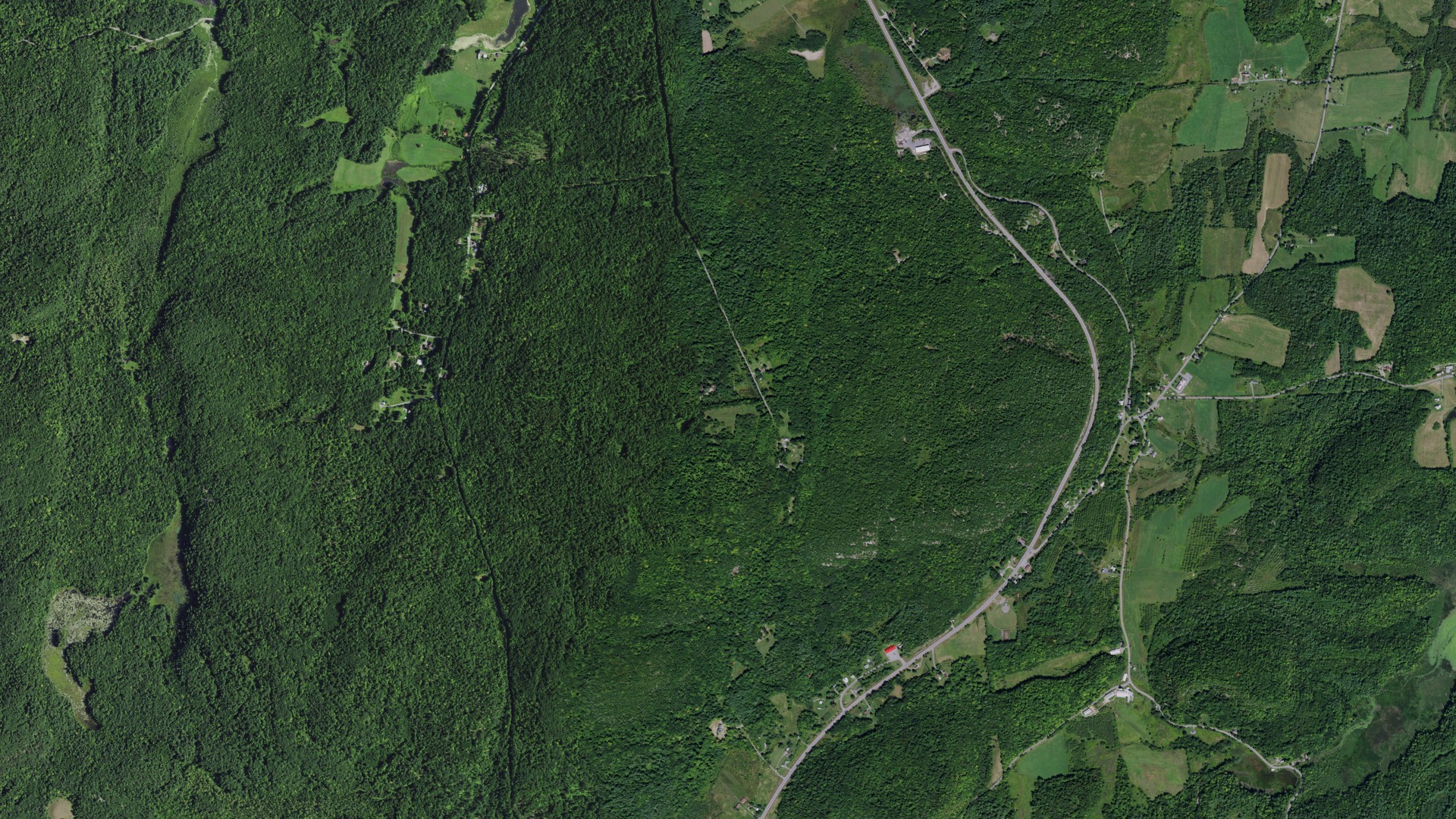 Aerial view of land around Putnam, New York