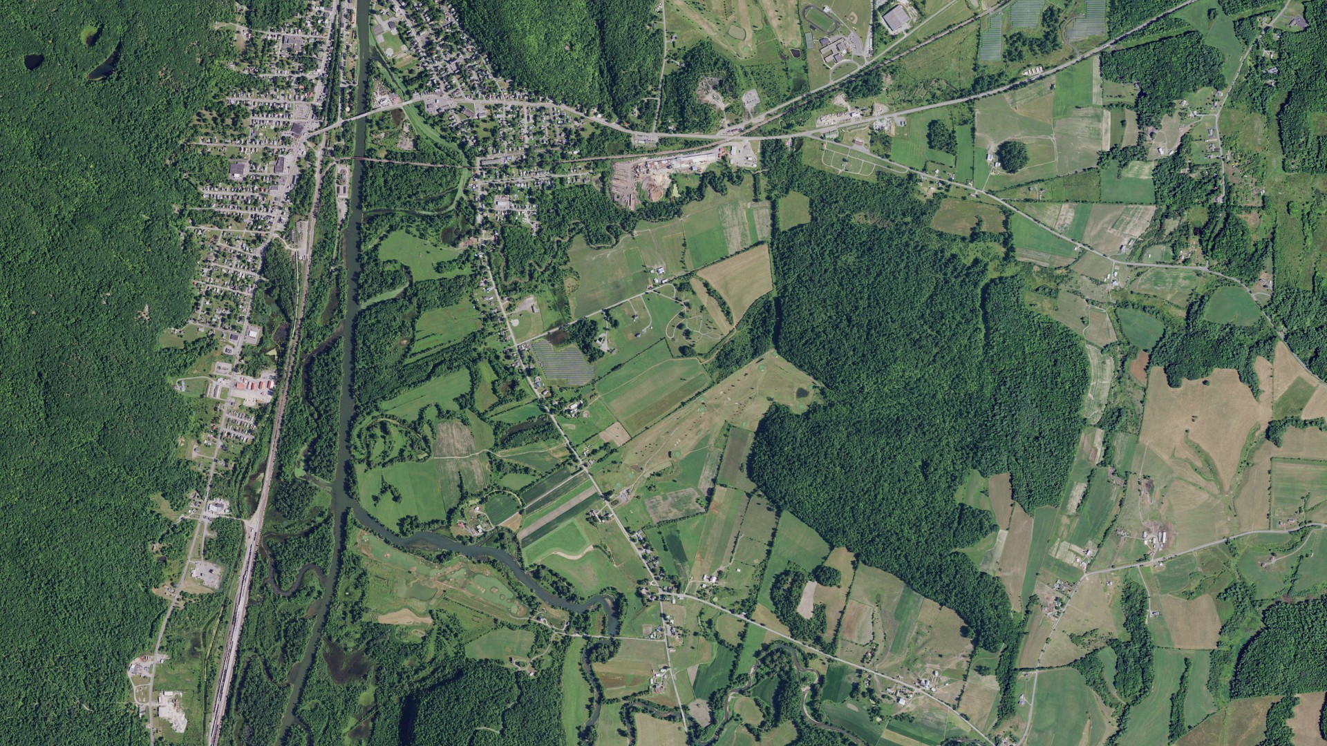 Aerial view of land around Whitehall, New York