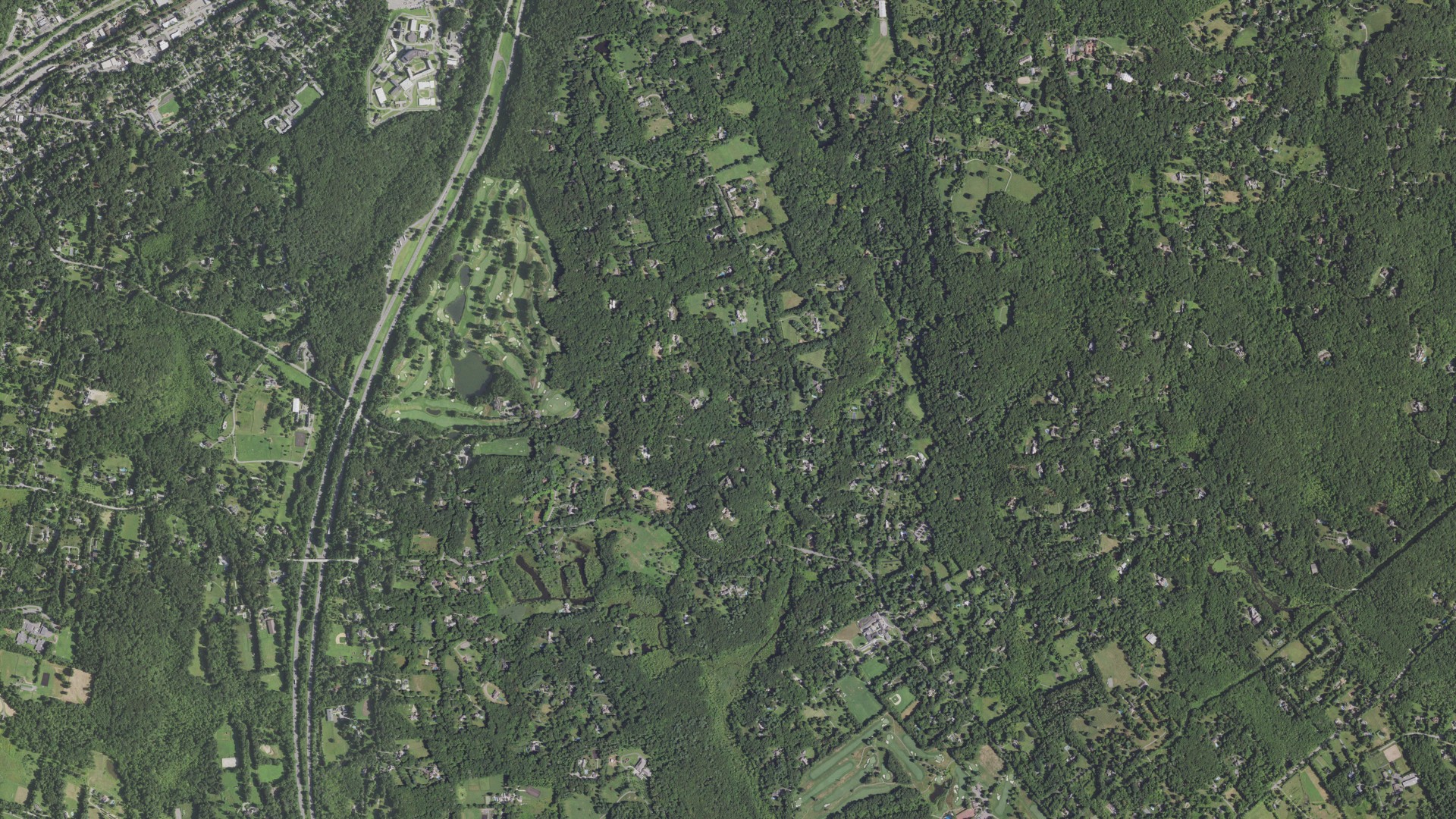 Aerial view of land around Bedford, New York