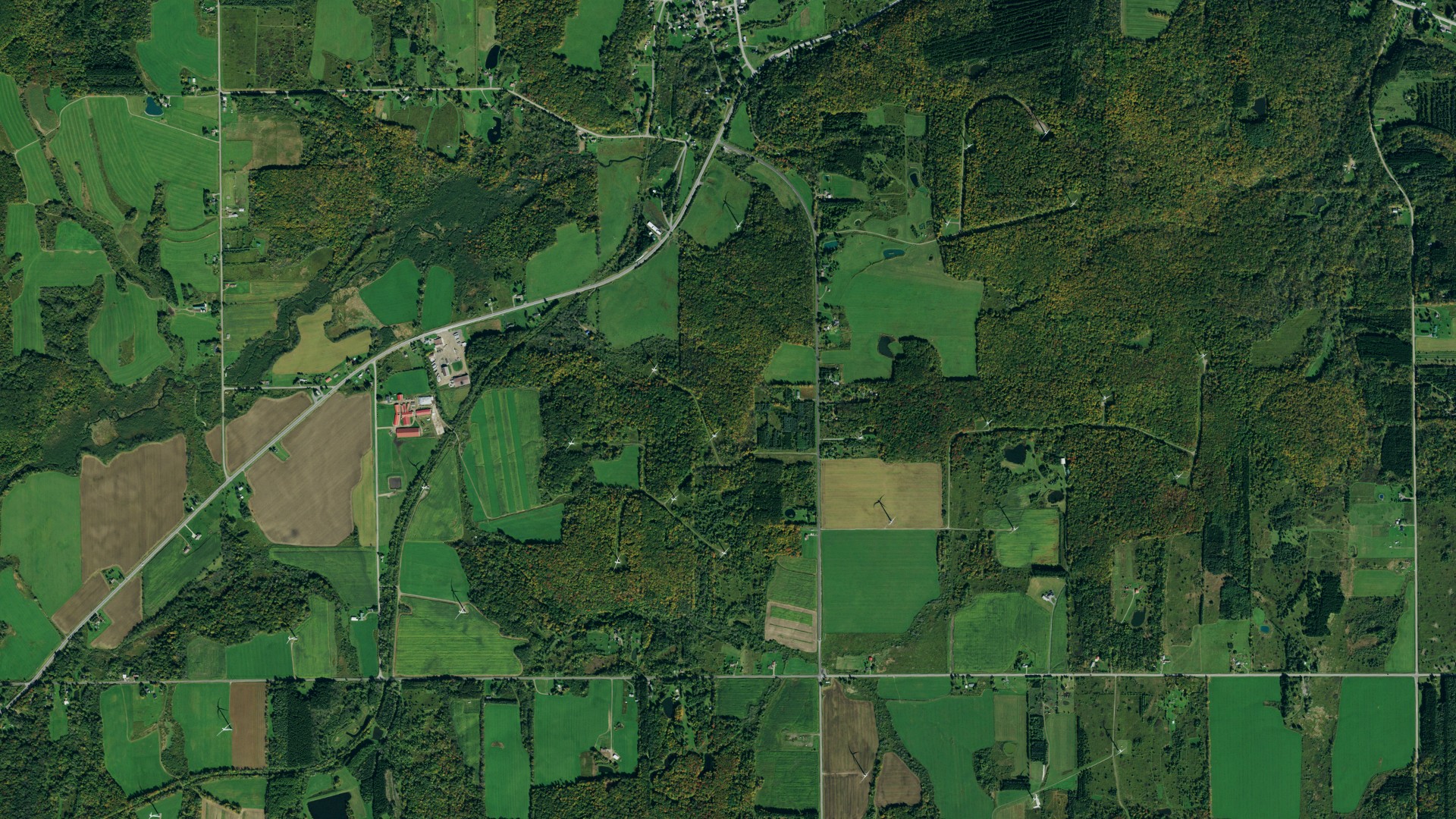 Natural-color aerial photograph of land around Eagle, New York
