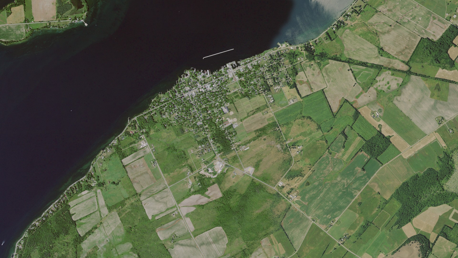 Aerial view of land around Cape Vincent, New York