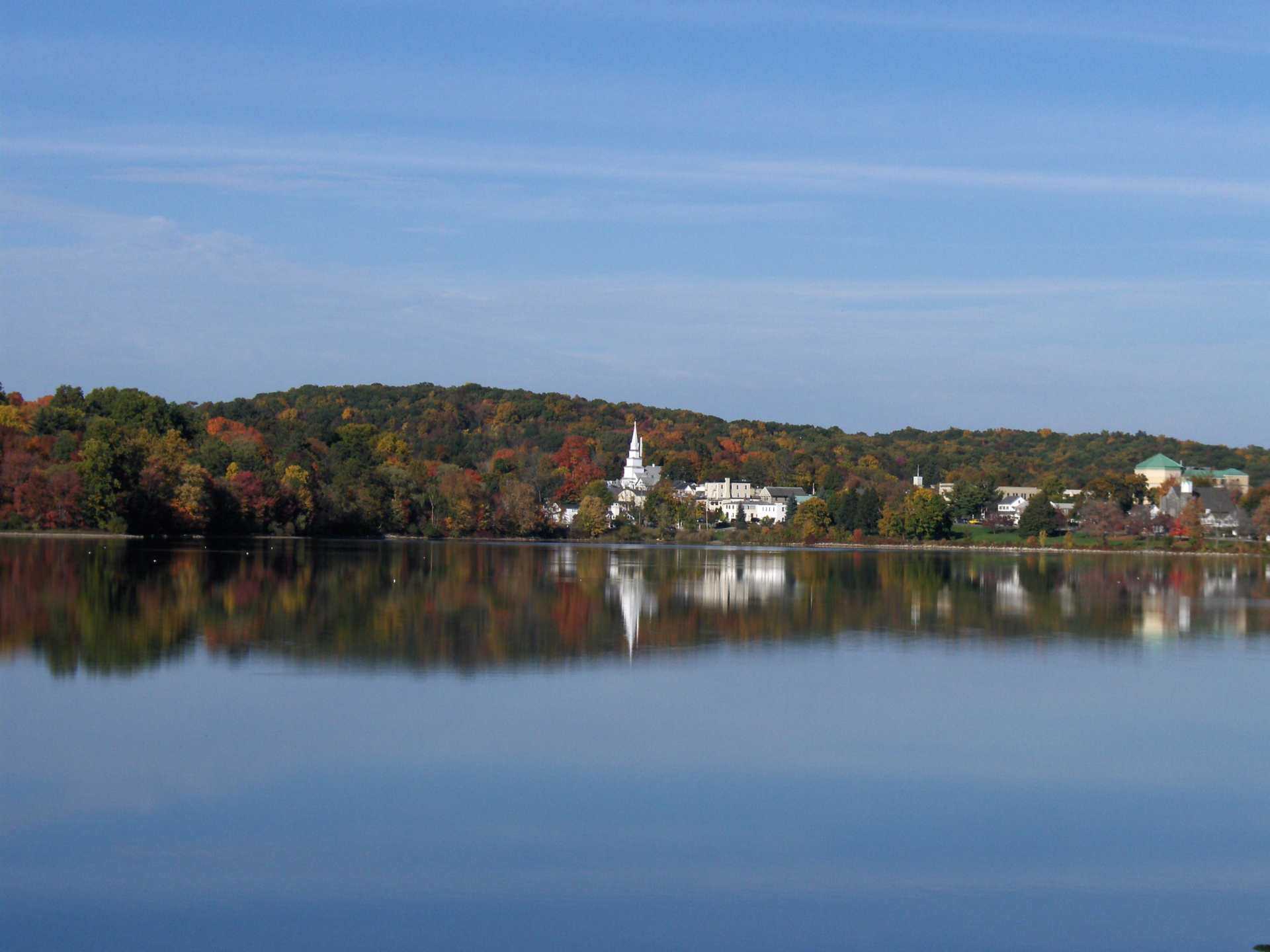 Carmel Hamlet seen from Lake Gleneida to the west — New York