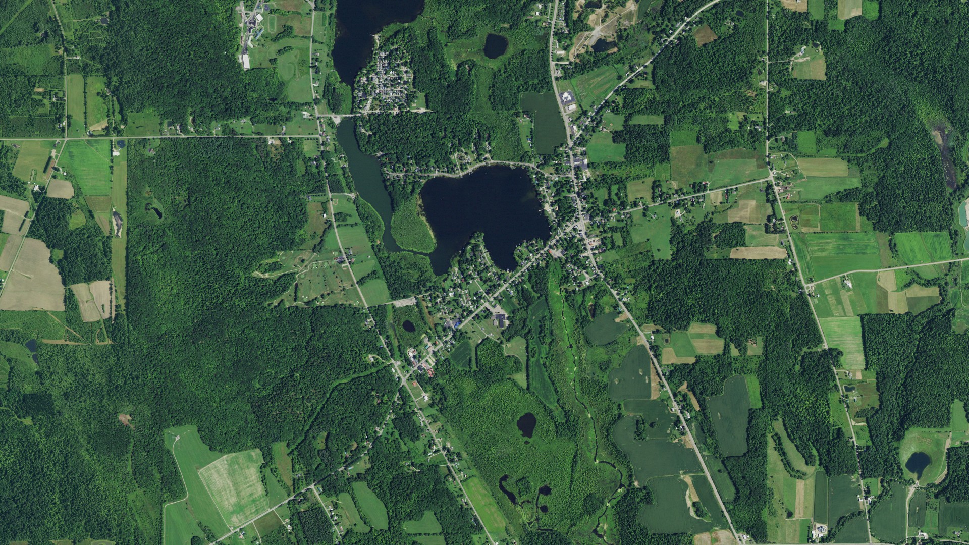 Natural-color aerial photograph of land around Cassadaga, New York