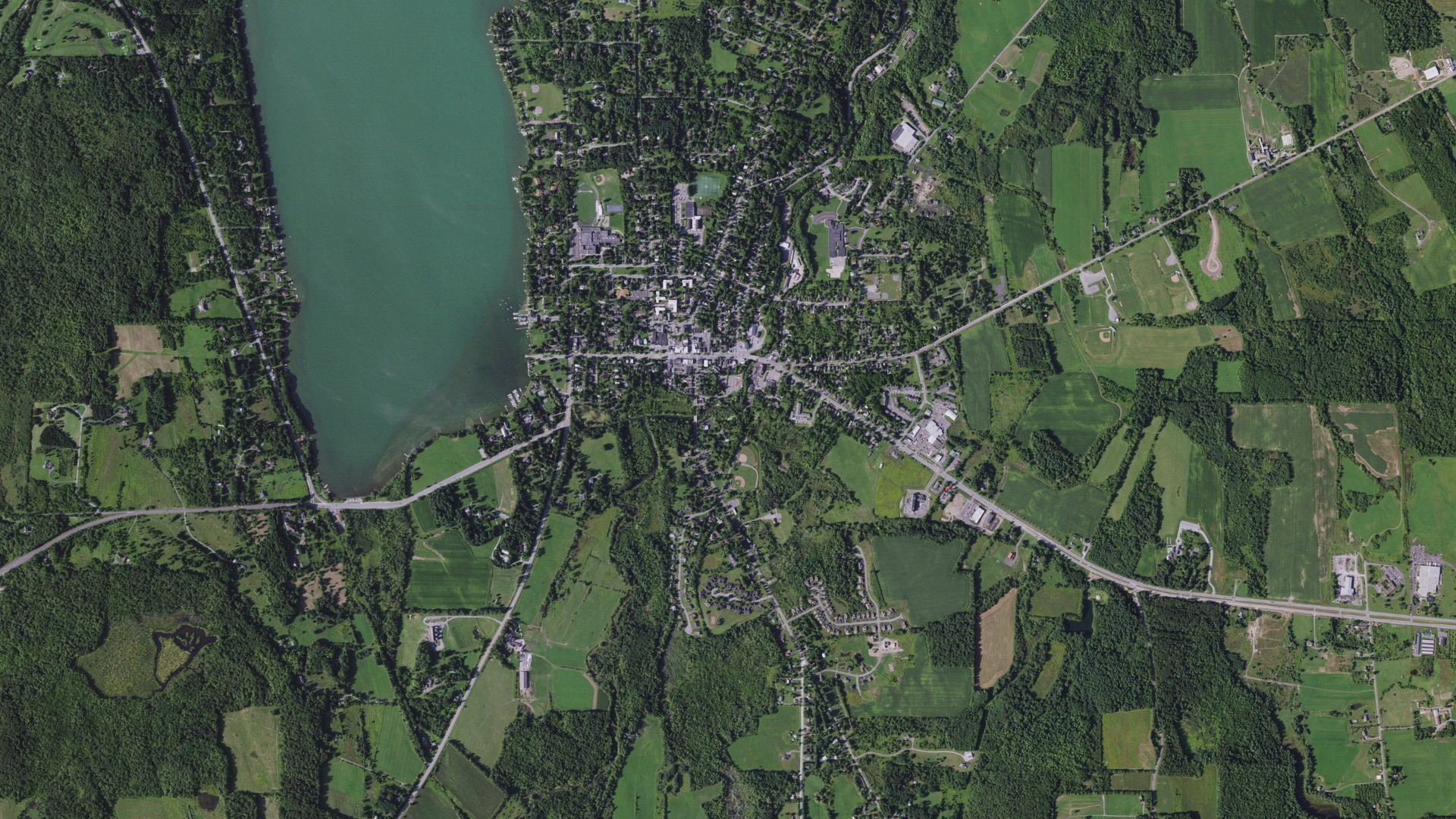Aerial view of land around Cazenovia, New York