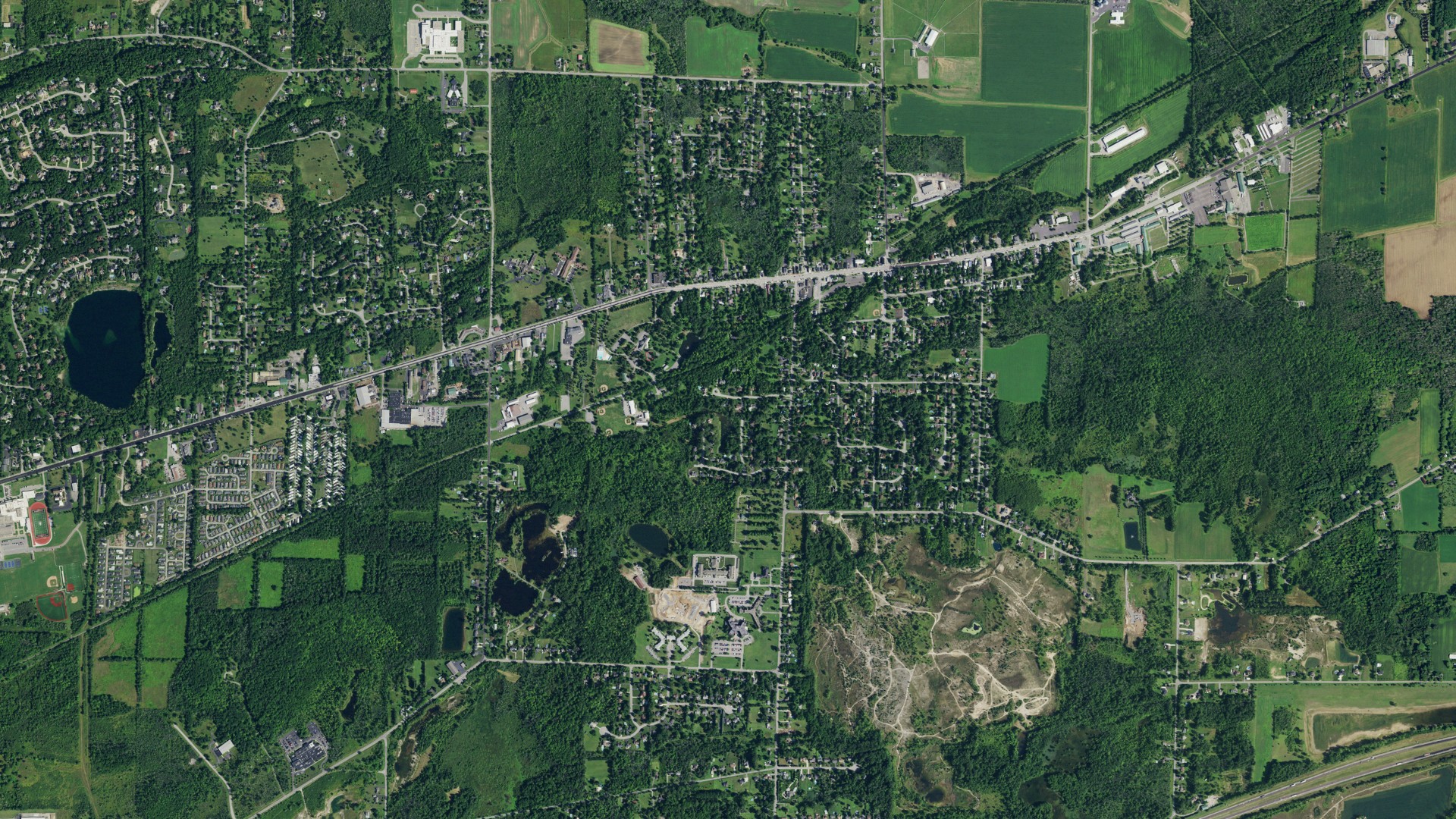 Aerial view of land around Clarence, New York