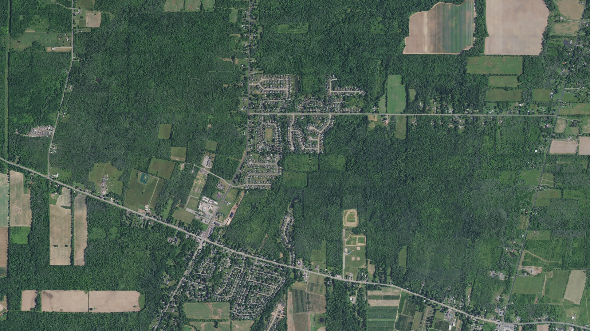 Aerial view of land around Clarkson, New York