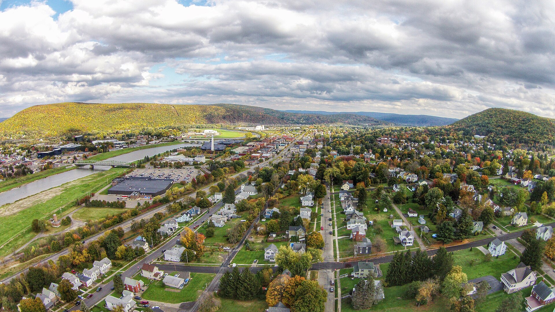 Aerial landscape in Corning, New York