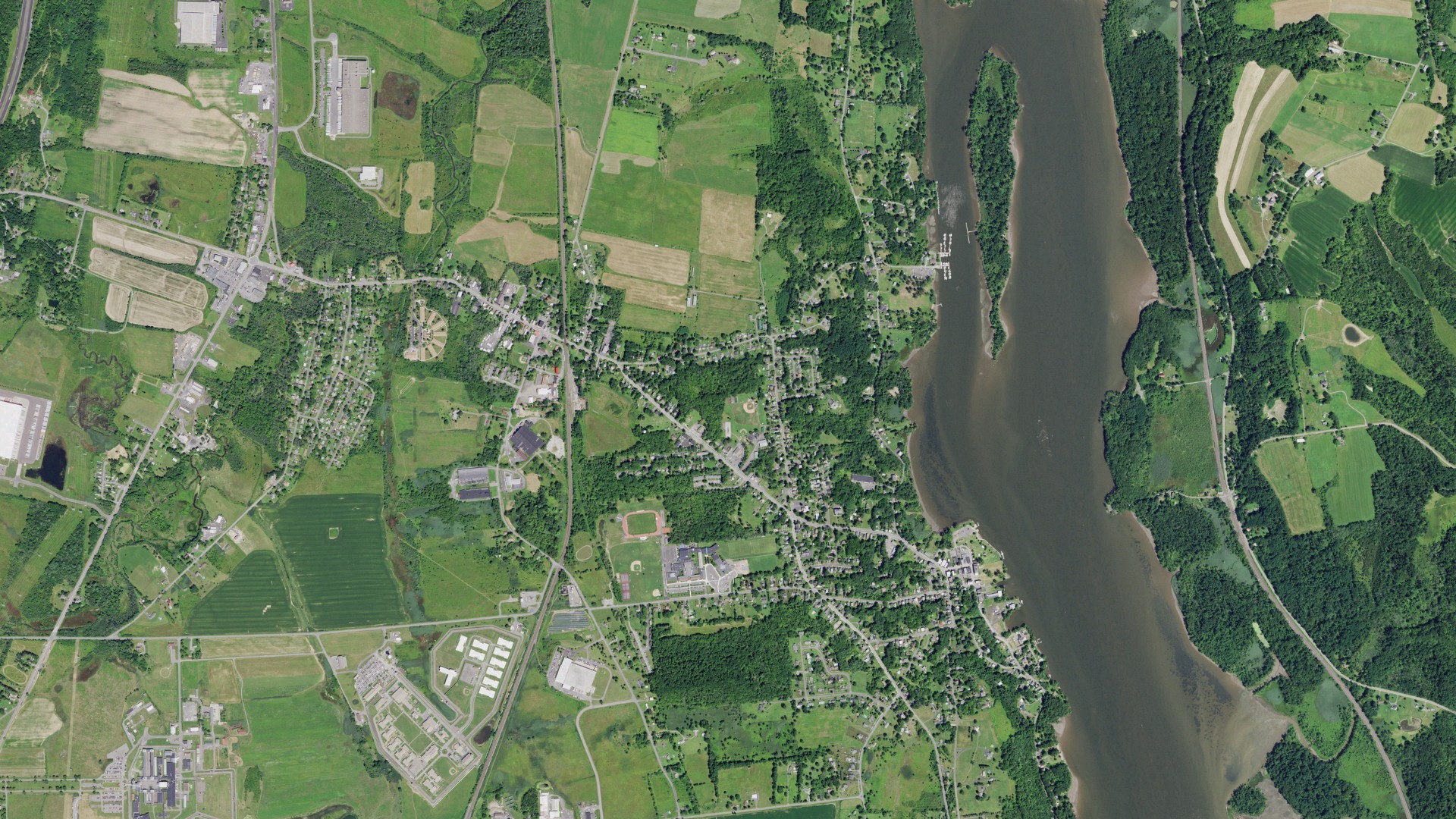 Aerial view of land around Coxsackie, New York