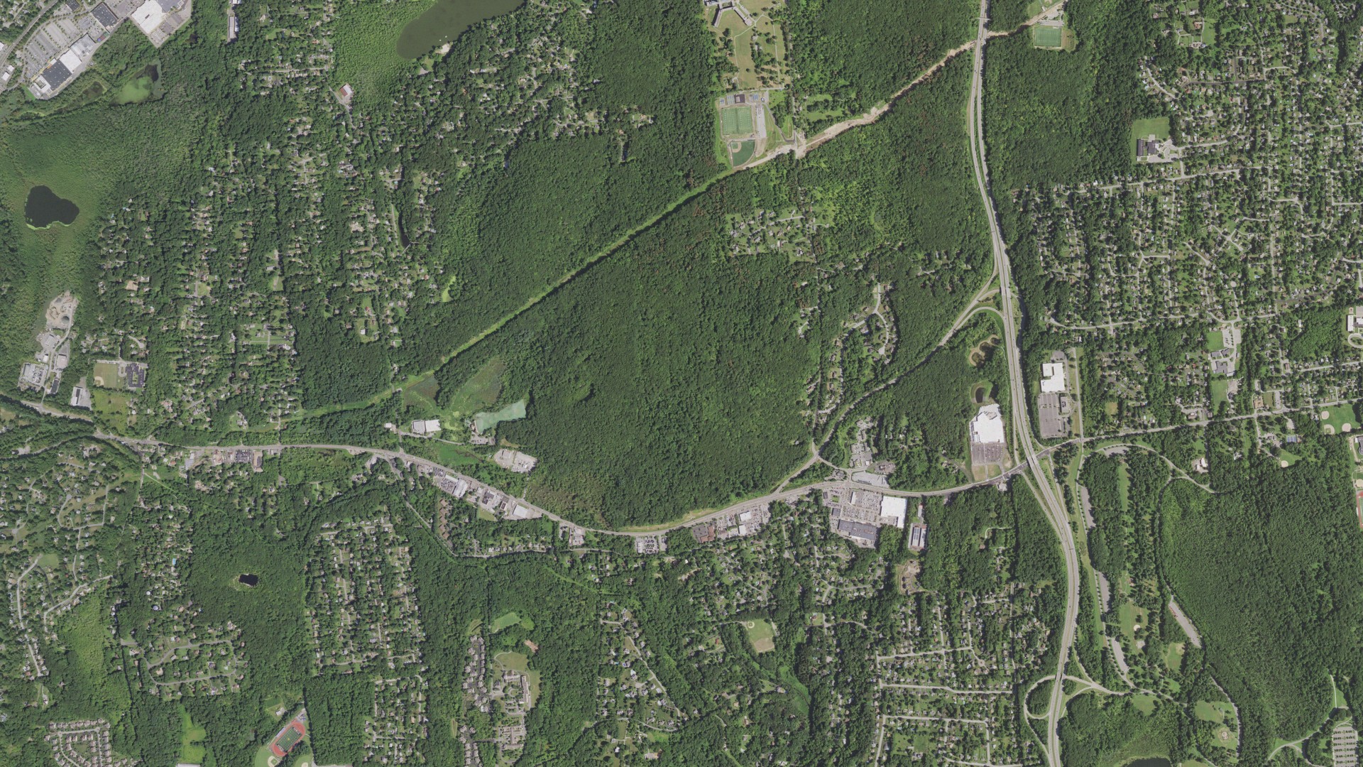 Natural-color aerial photograph of land around Crompond, New York