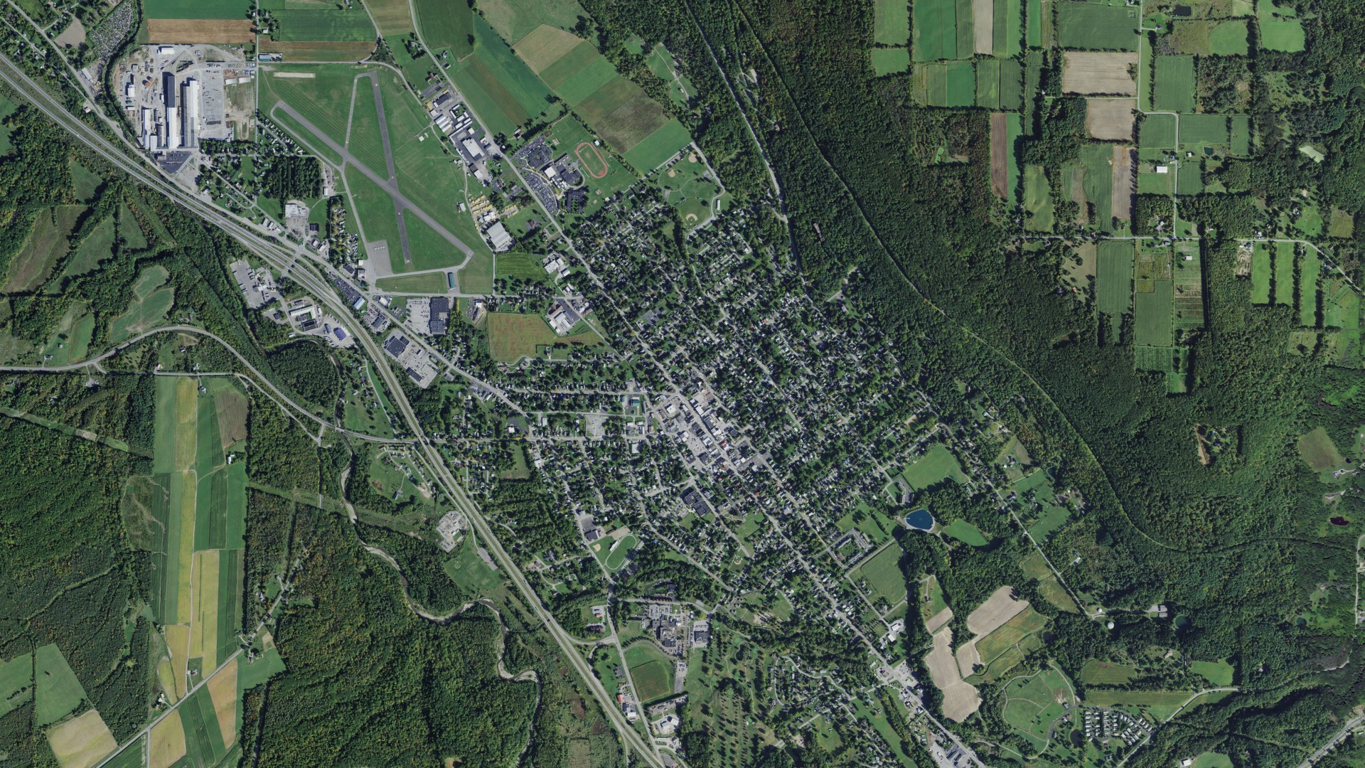 Aerial view of land around Dansville, New York