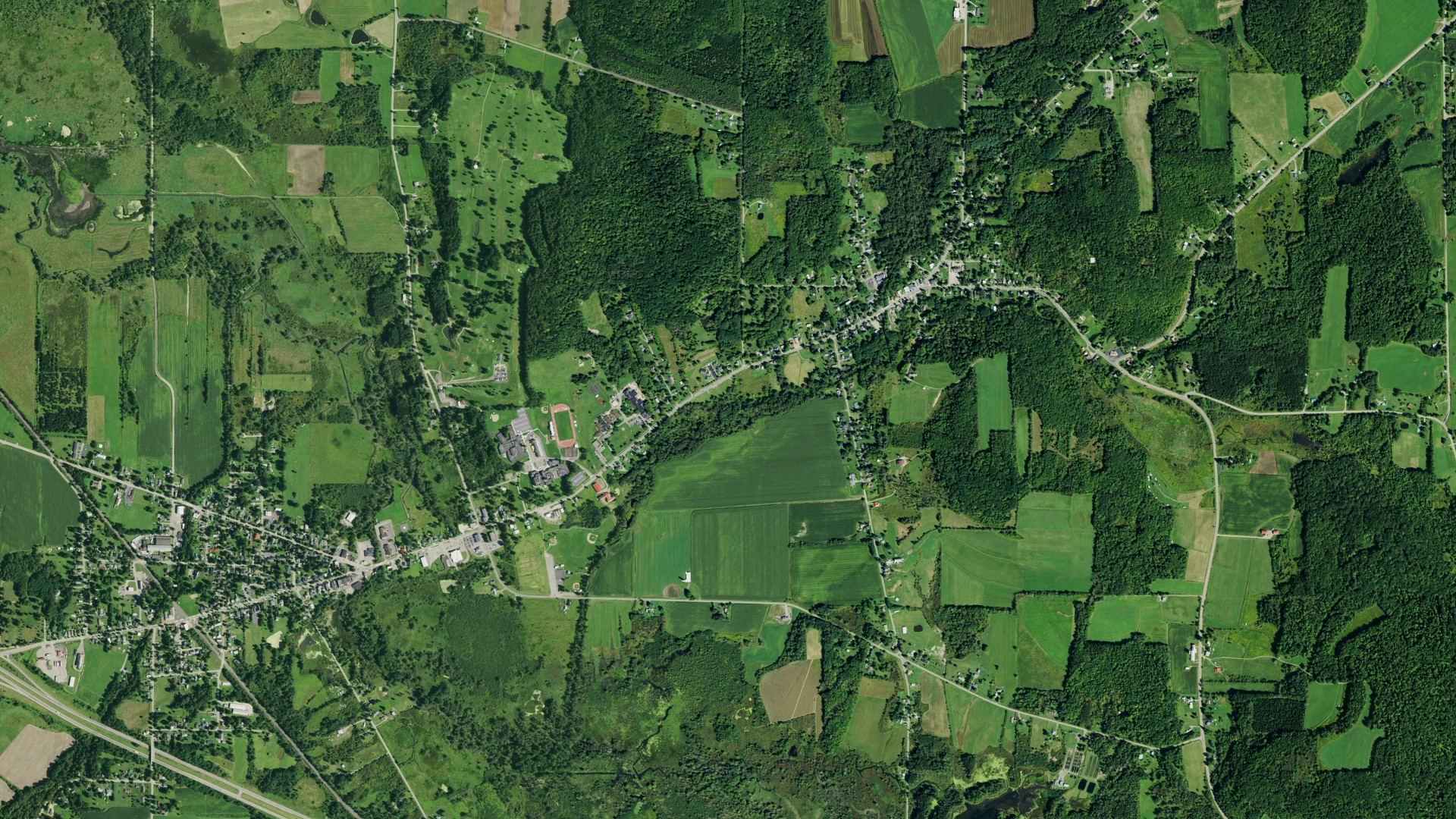 Natural-color aerial photograph of land around East Randolph, New York