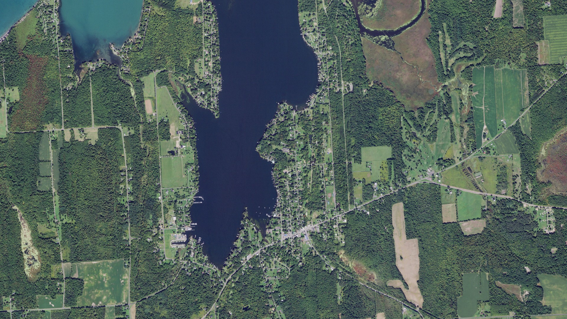 Natural-color aerial photograph of land around Fair Haven, New York