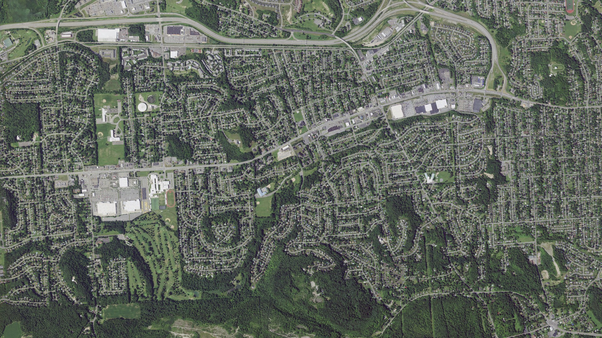 Natural-color aerial photograph of land around Fairmount, New York